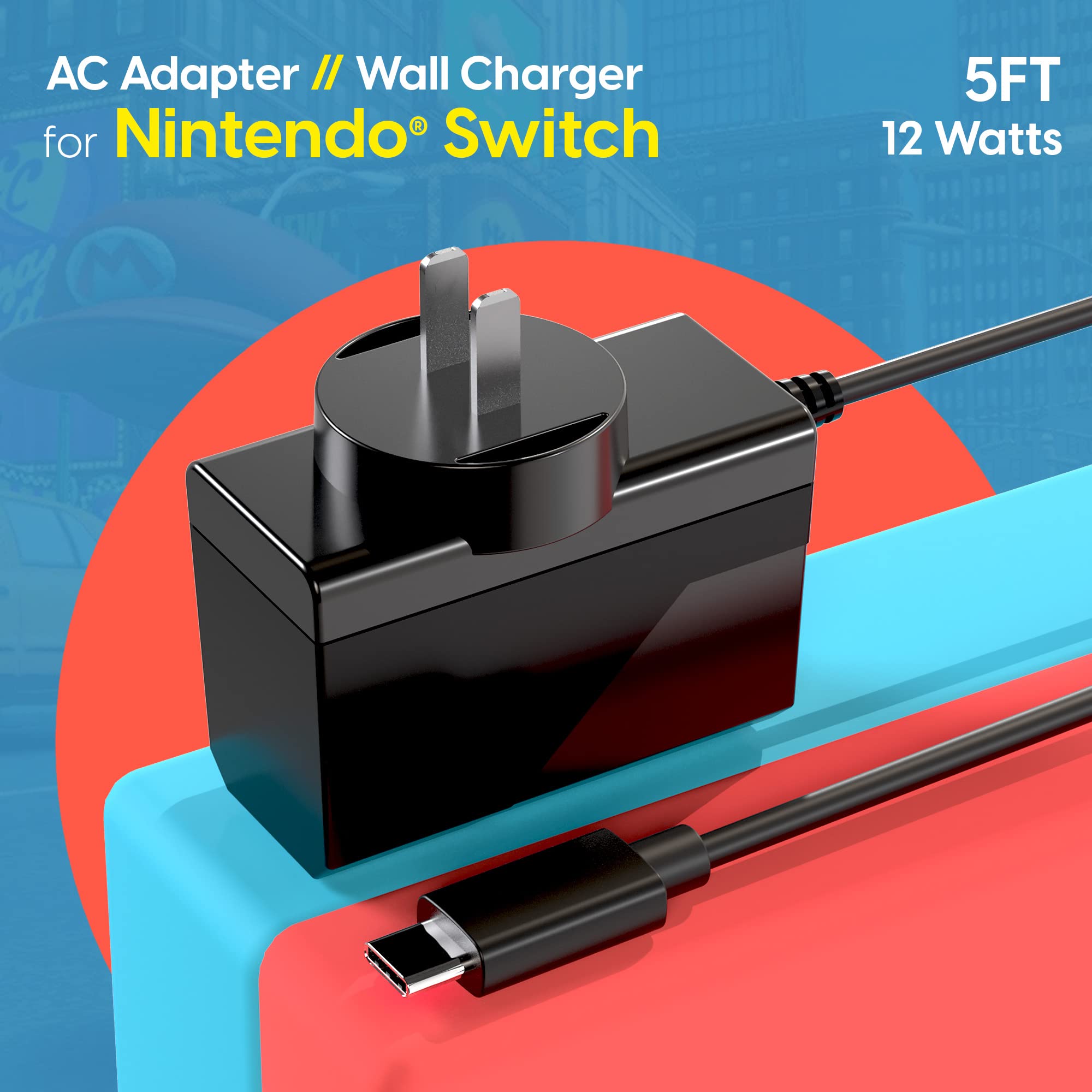 TalkWorks Nintendo Switch AC to USB-C Wall Charger - 5FT Fast Charging Cable for Nintendo Switch, Switch Lite & OLED - Play While Charging - Perfect for Gaming at Home or Travel (Black)