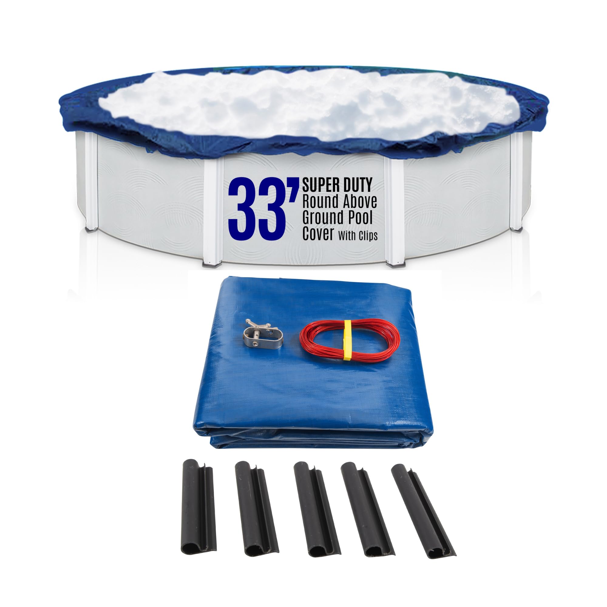 SET SunSolar Energy Technologies - Heavy Duty Above Ground Solid Pool Cover for 33ft Round Swimming Pools - Winter Protection with Reinforced Cable & Winch System - 15 Year Warranty - Includes Secure Clips - Perfect for Winter Pool Maintenance and Seasonal Protection