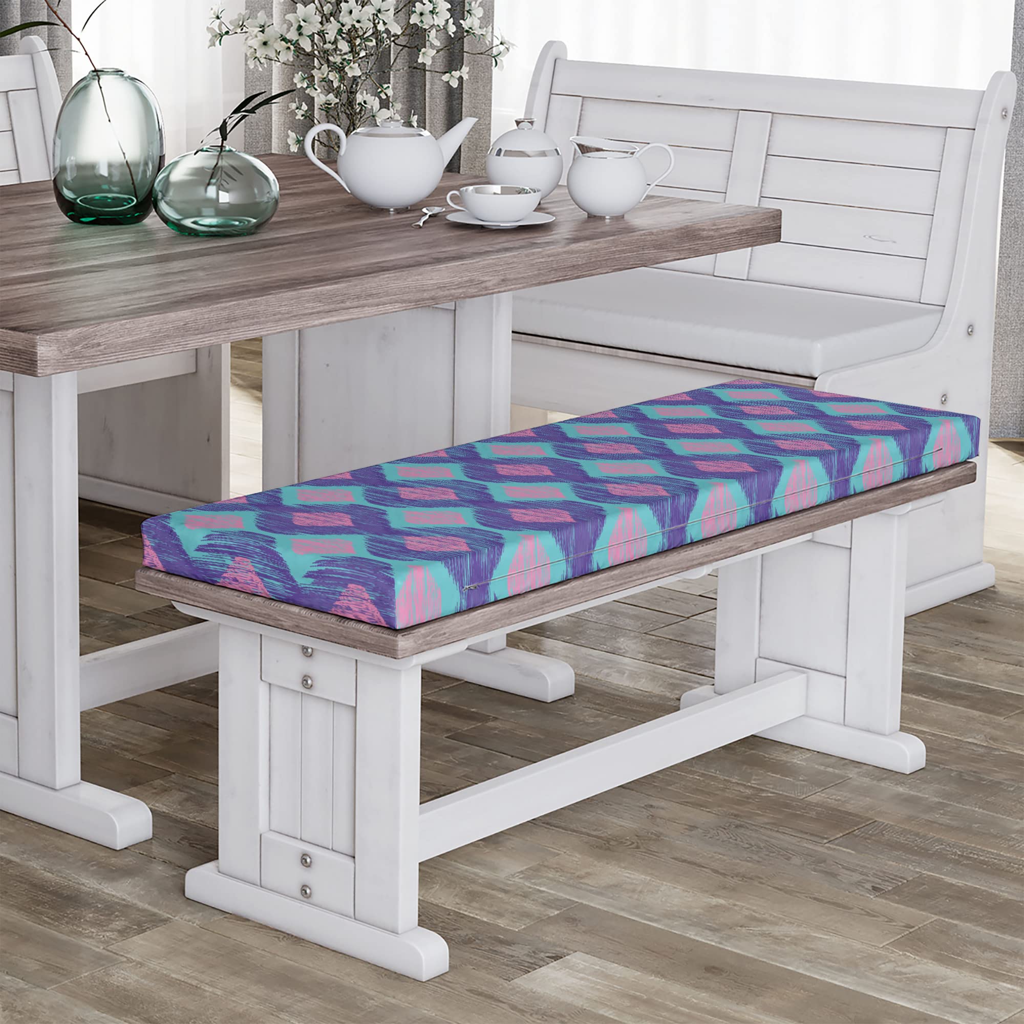 Ambesonne Ikat Bench Pad - Tribal Abstract Print with Smudged Paint Effect, Standard Size 45