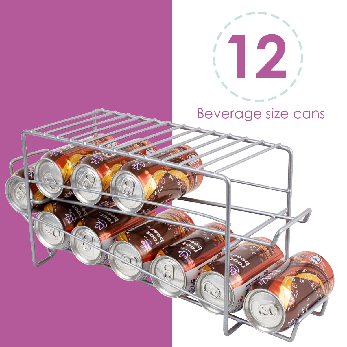 Vinyl Coated Steel Can Dispenser - Stackable Front Loading Can Rack Organizer for Kitchen Pantry & Refrigerator (Silver, 2-Pack) | Space-Saving Solution for Soda, Beer & Food Cans in Home or Office