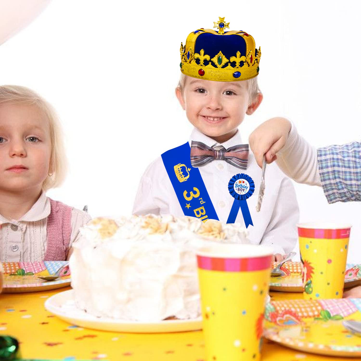 3rd Birthday Crown & Hat Set for Boys - King Crown, Birthday Sash & Party Decorations - Perfect for 3 Year Old Birthday Celebrations, Photo Shoots & Special Moments