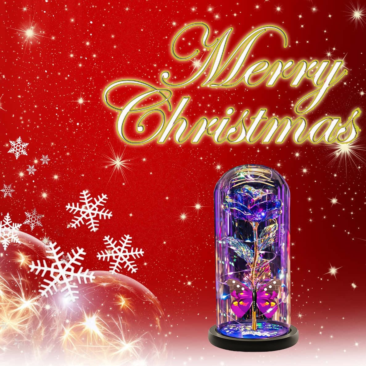 Galaxy Crystal Light Up Purple Rose in Glass Dome - Elegant Birthday Gift for Her, Mom, Grandma, Sister, Wife & Girlfriend | Romantic Home Decor, Anniversary Present & Special Occasion Gift Idea