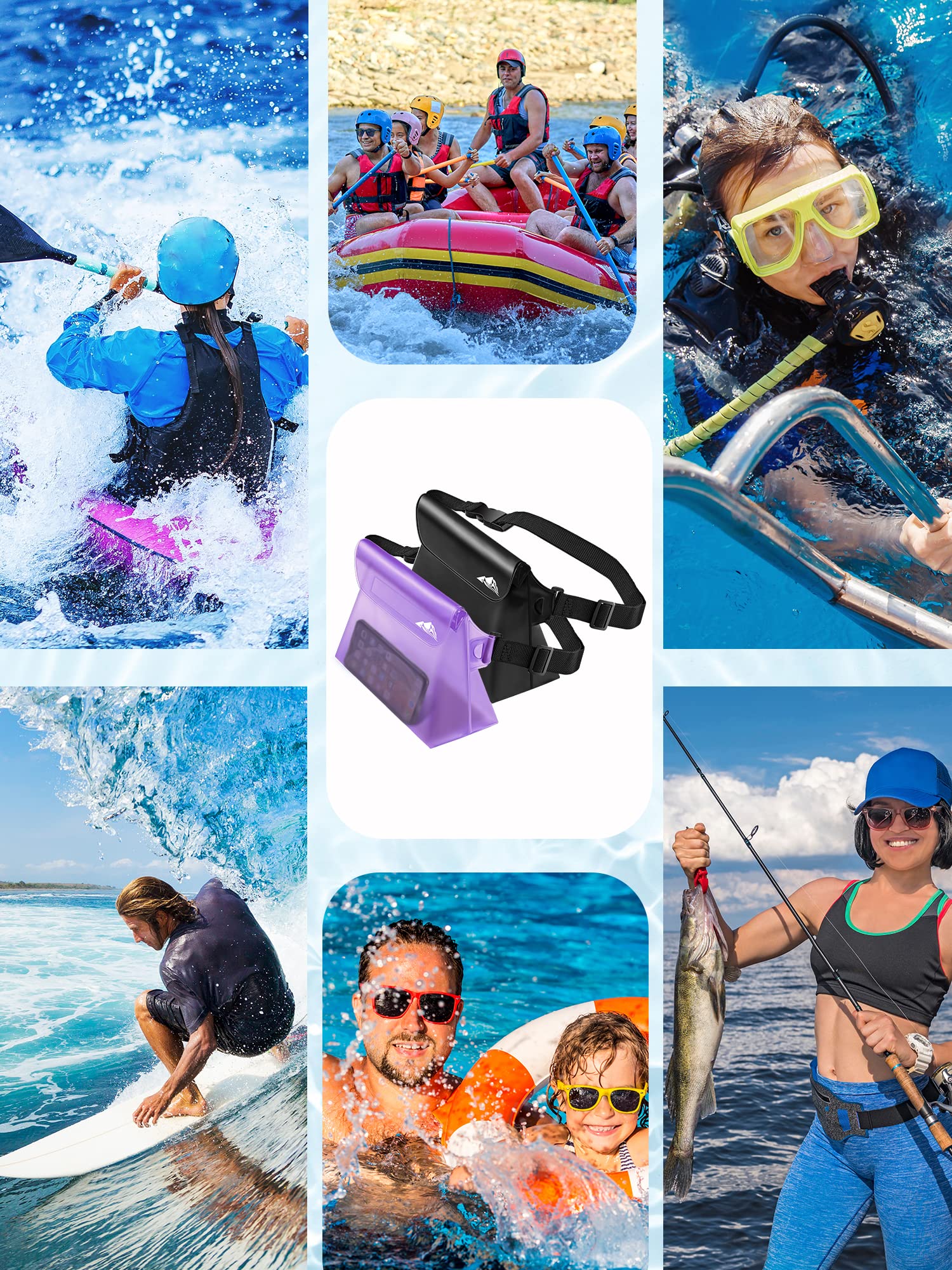 HEETA 2/3/4 Pack Waterproof Phone Pouch with Waist Strap - Touchscreen Dry Bag for iPhone Samsung - Adjustable Belt for Kayaking, Swimming, Snorkeling, Beach, Surfing & Outdoor Activities - Keep Valuables Safe in Water