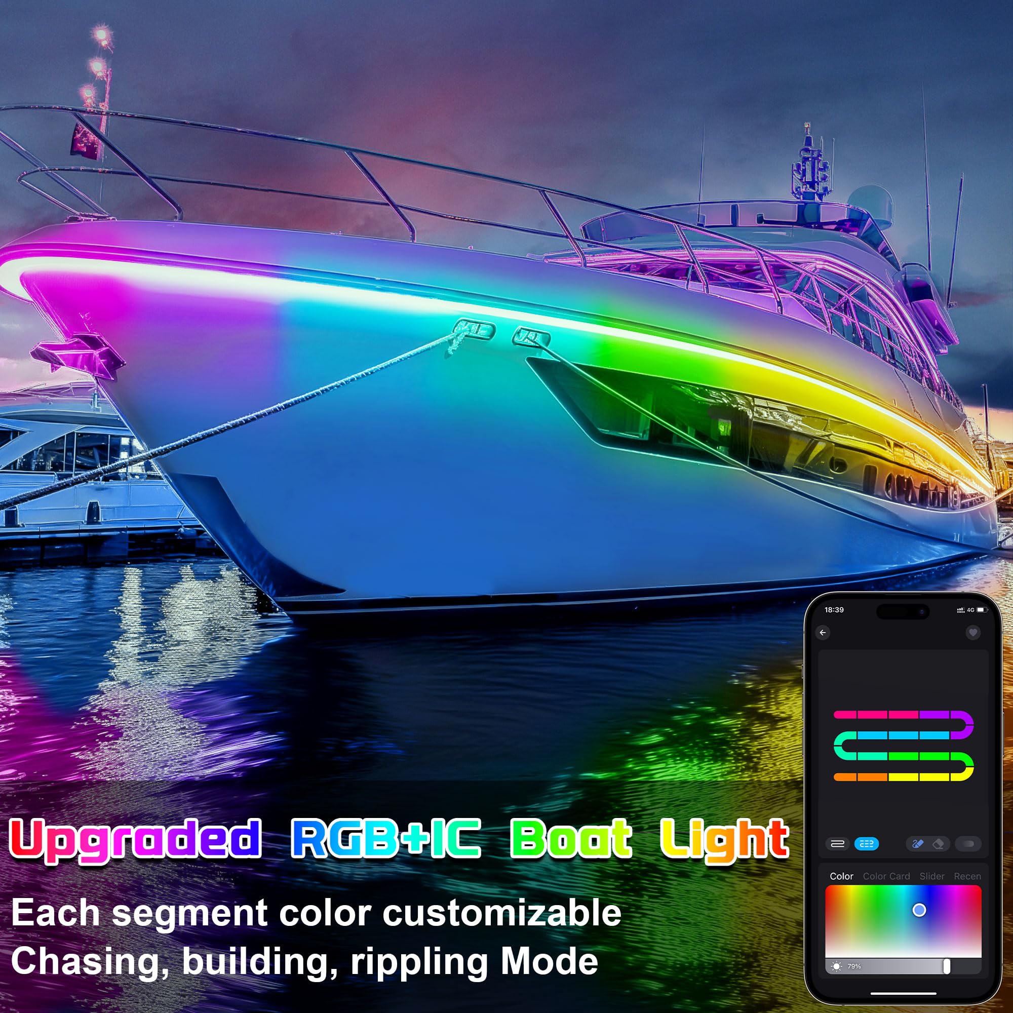 RGB+IC Marine LED Strip Lights for Boats - 12V Waterproof Boat Lighting with Remote & App Control, Perfect for Pontoon, Jon Boat, Bass Boat, RV, Camper (33ft) | Enhance Night Cruising & Party Atmosphere