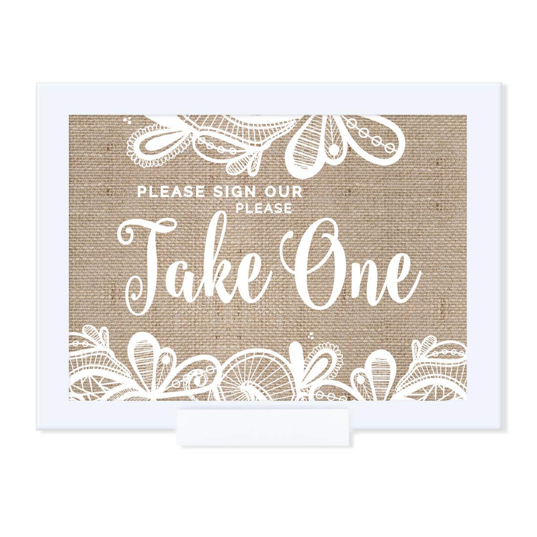 Elegant Andaz Press Wedding Framed Party Signs - 5x7 Inch Burlap Lace Printed Cardstock with Frame - 'Please Take One' Sign for Wedding Reception, Bridal Shower & Anniversary Celebrations