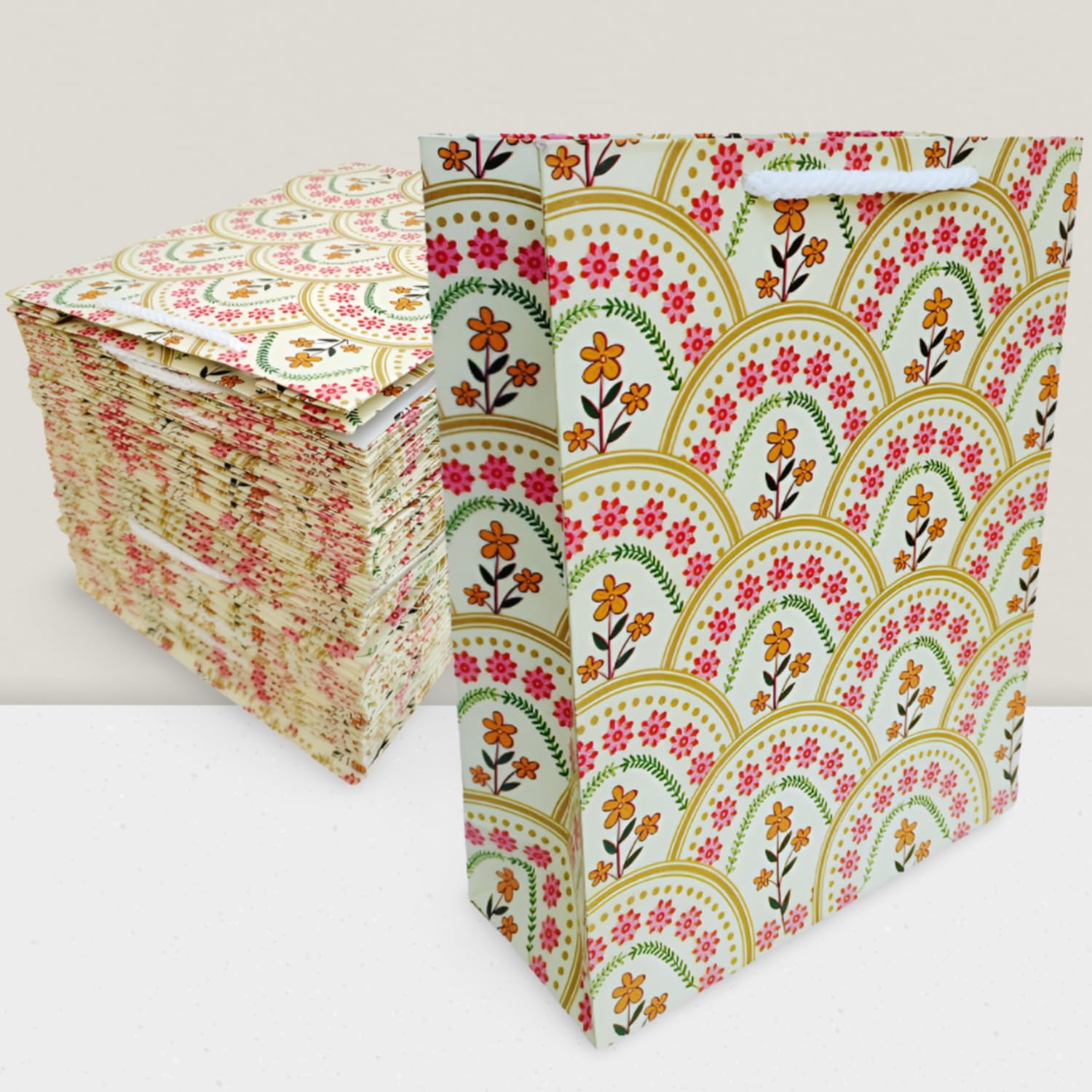 IncyWincy 10-Pack Floral Gift Bags | Small Paper Goodie Bags for Birthday Party Favors, Wedding Favors, Baby Shower Gifts | Rainbow Treat Bags 25x20x10cm | Perfect for Candy, Small Toys & Party Favors