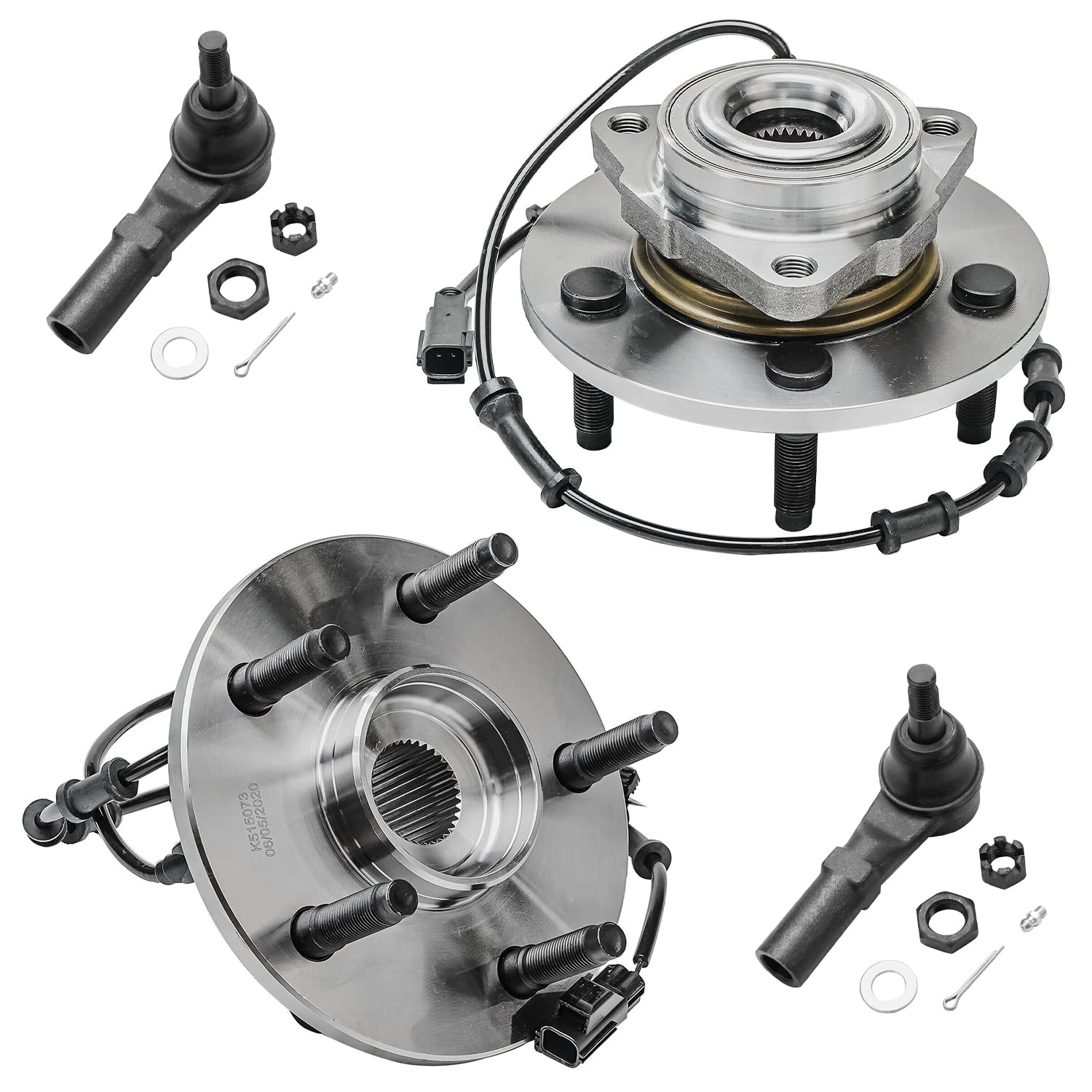 Detroit Axle Front Wheel Bearing Hub Kit for 2002-2005 Dodge Ram 1500 4-Wheel ABS - 2 Wheel Bearing Hub Assemblies & 2 Outer Tie Rod Ends Replacement - Perfect for Off-Roading, Towing, and Daily Driving