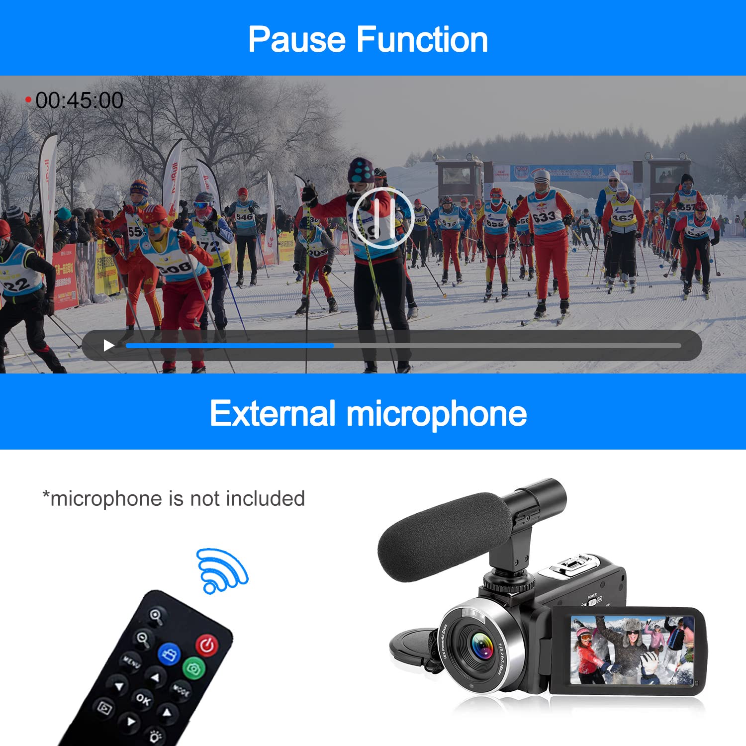 2.7K HD Camcorder - 30MP 30FPS Vlogging Camera with 3