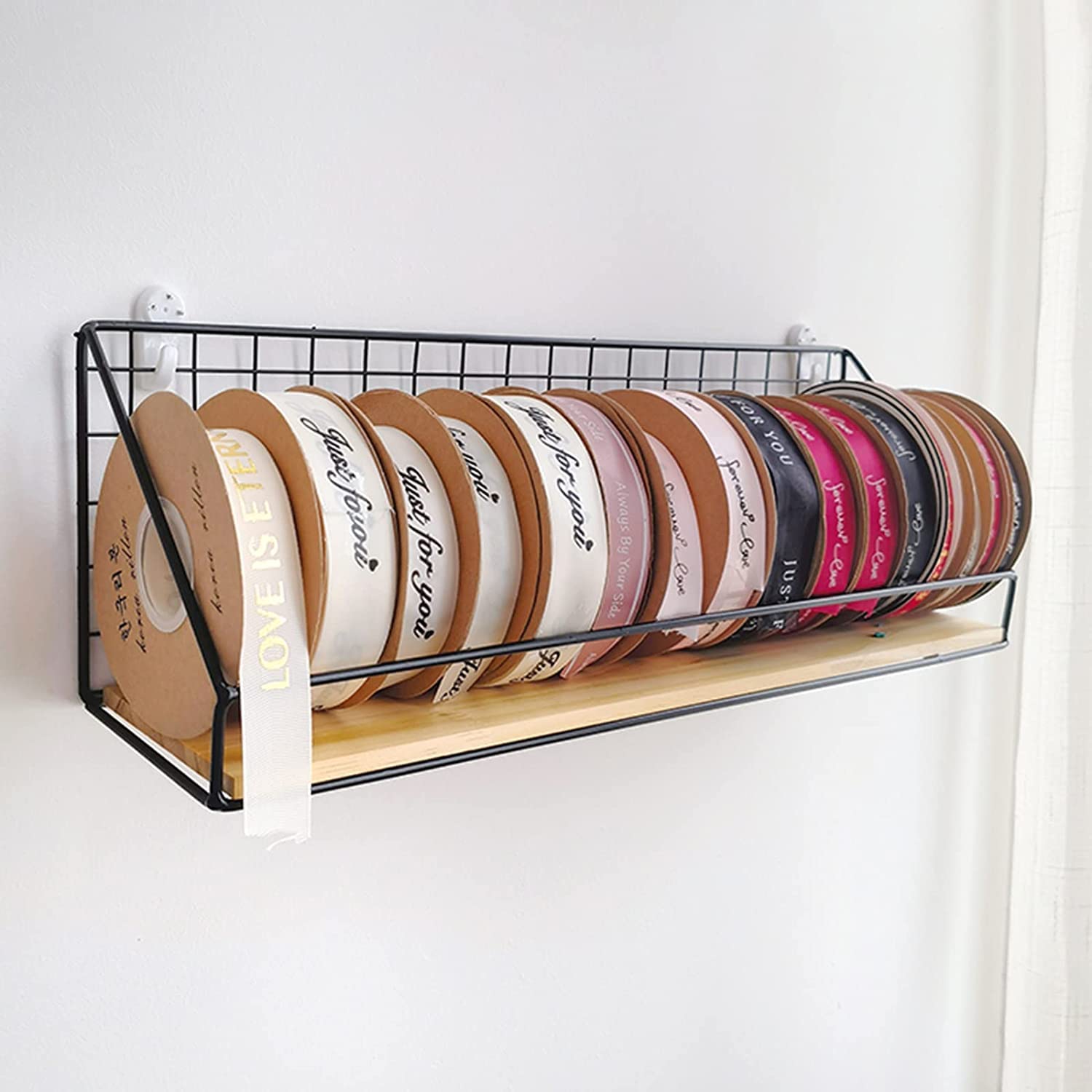 Black Iron Wall Mounted Ribbon Storage Organizer - Space-Saving Satin Ribbon Spool Rack Holder for Gift Wrapping, Flower Shops, Kitchen & Bathroom Organization | Perfect for Craft Rooms, DIY Projects & Home Decor Storage