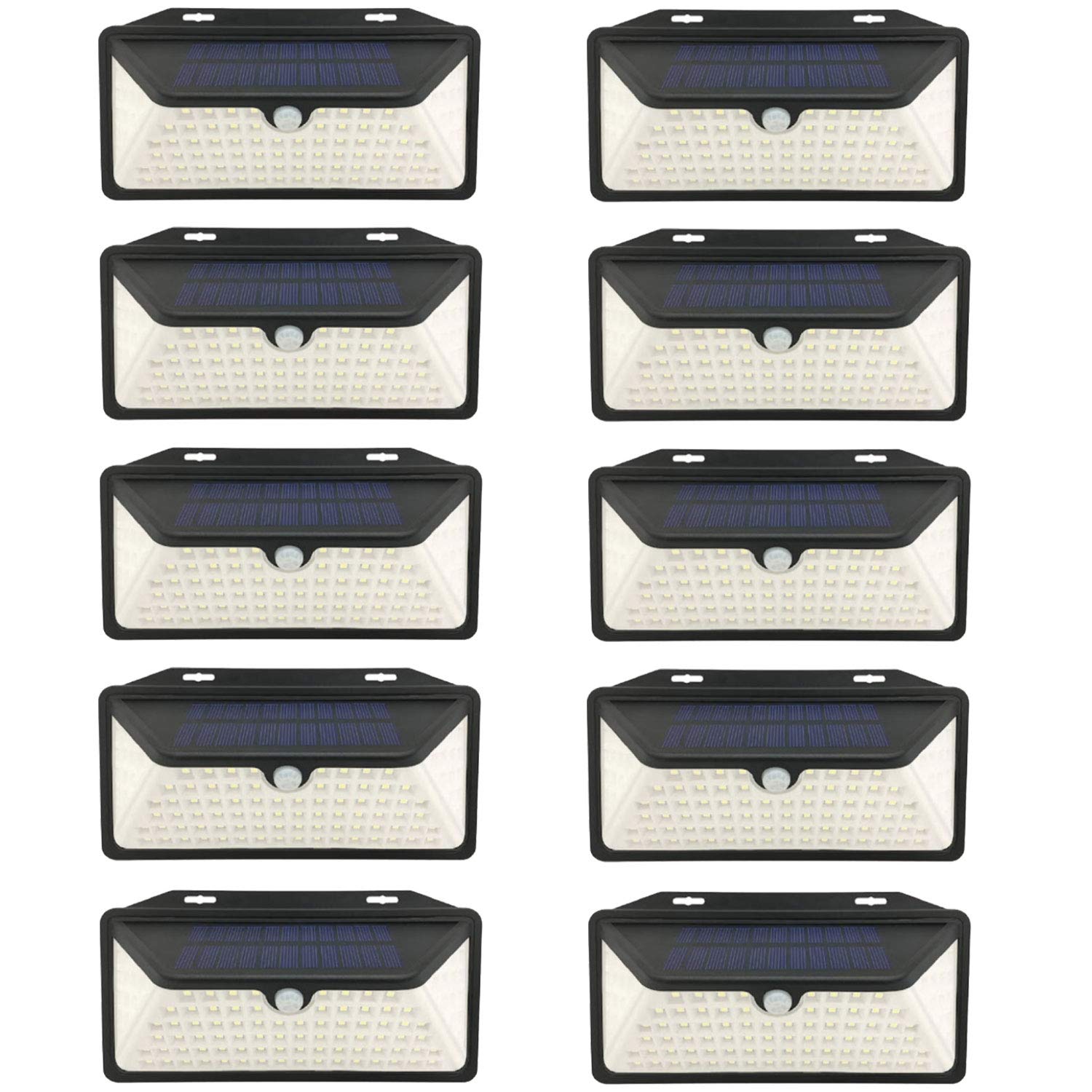 WBM Smart 100 LED Solar Wall Lights Outdoor - Wireless, IP65 Waterproof, 3 Lighting Modes - Easy Install Security Lights for Front Door, Yard, Garage, Deck (10 Pack) - Perfect for Pathway, Garden & Patio Lighting
