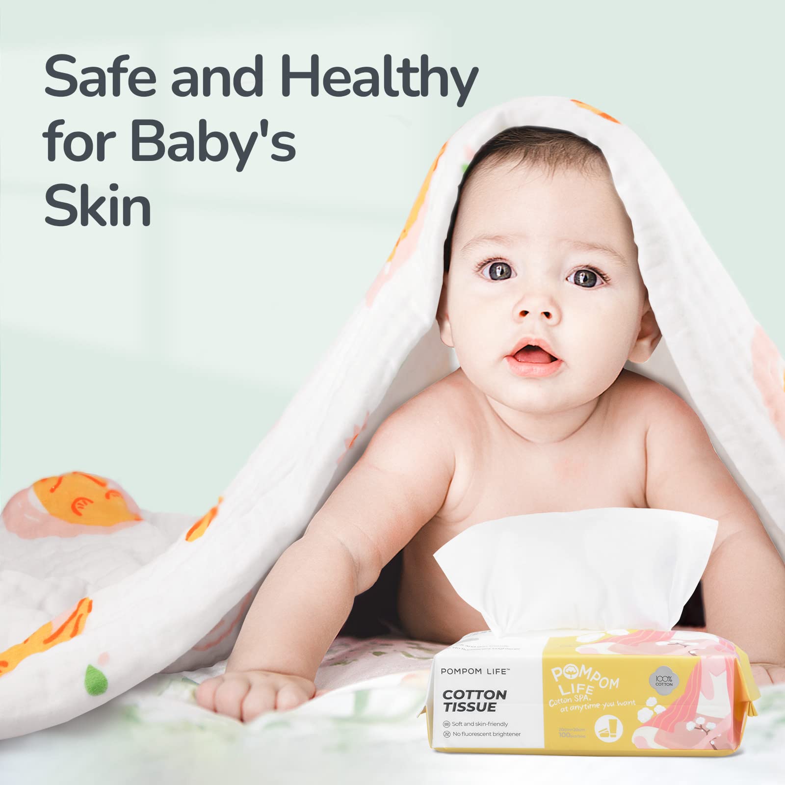 POMPOM LIFE Soft Face Towels 300pcs - Lint Free Makeup & Baby Wipes for Skin Care, Travel & Home Use