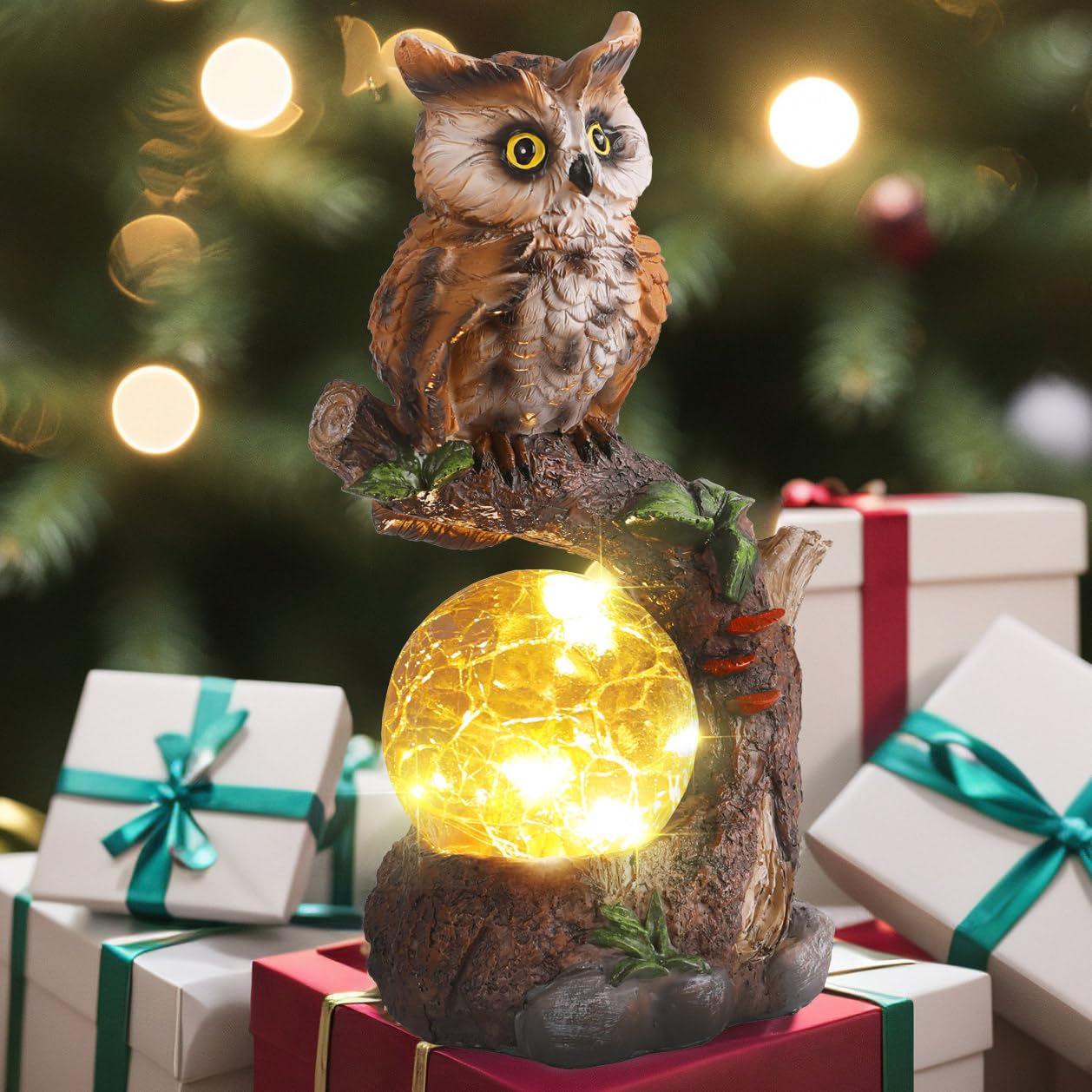 Solar Powered Owl Garden Statue with Glass Ball Light - Outdoor Lawn & Yard Decor, Unique Housewarming Gift for Women & Mothers - Perfect for Patio, Garden Pathways, and Front Porch Decorations