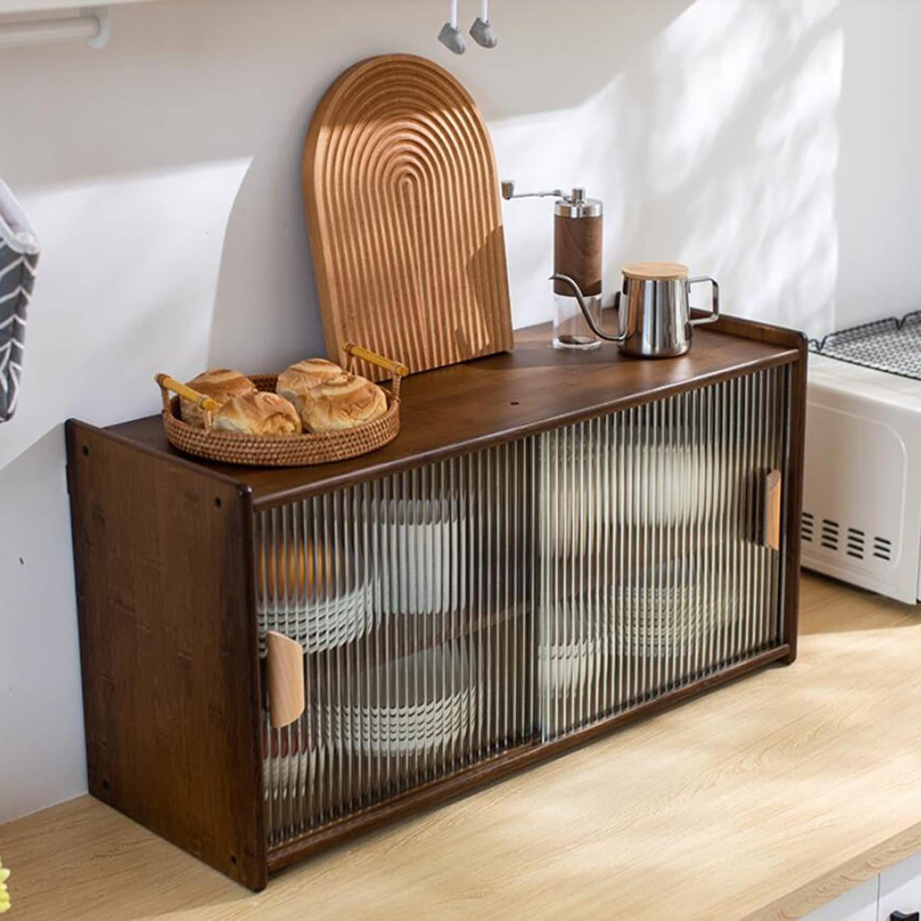 Multifunctional Wall Cabinet for Living Room, Kitchen & Study - Spice Storage, Cutlery Organizer, Cup Holder (Brown, 77x39x28cm) - Perfect for Entryway, Pantry & Home Office Organization