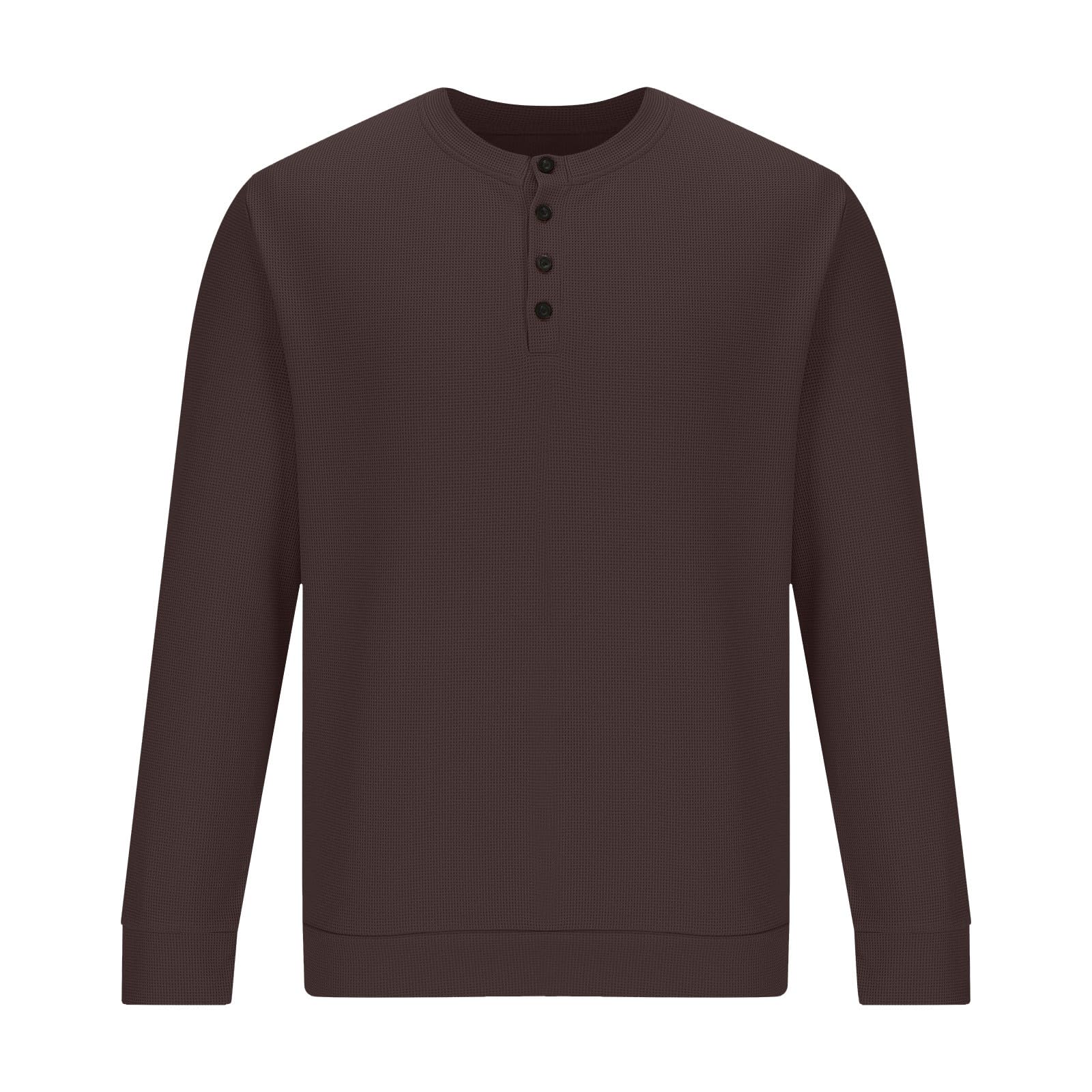 Men's Waffle Long Sleeve Henley Shirt - Button Up Casual Crew Neck Pullover Top for Work & Everyday Wear | Comfortable Fashion Shirt for Fall & Winter Outfits