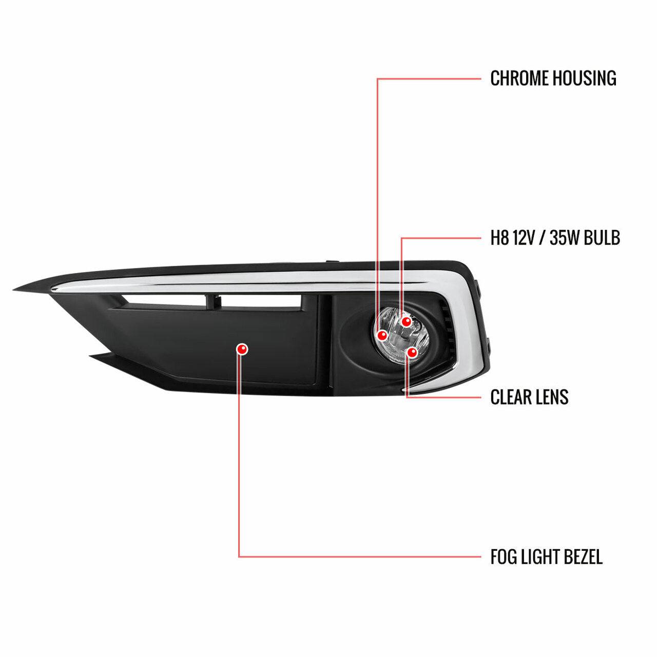 2019-2021 Honda Civic Sedan/Coupe H8 LED Fog Light Kit - Chrome Housing & Clear Lens - Upgrade for Better Visibility in Foggy/Rainy Conditions
