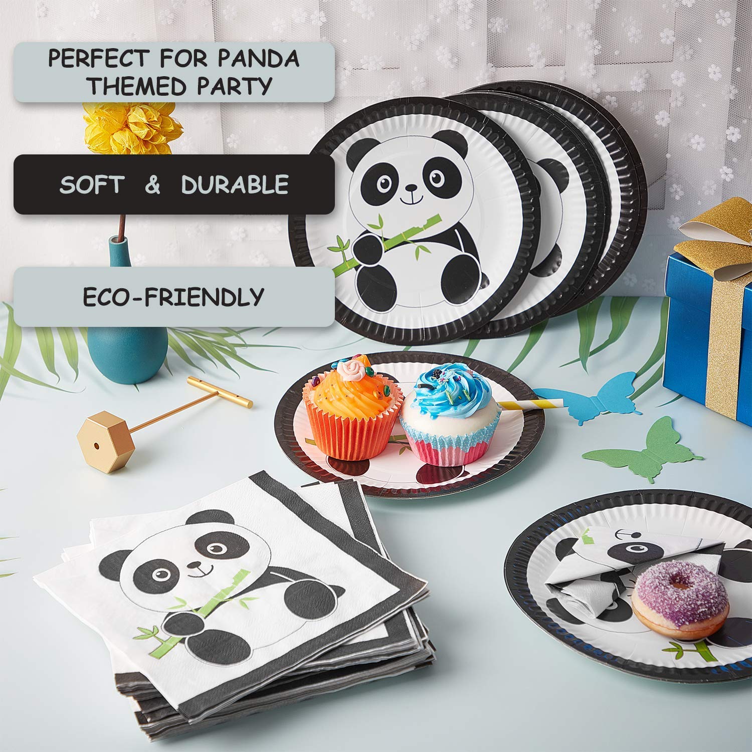 Panda Baby Birthday Party Supplies Set - 20-Piece Disposable Cake Plates & Napkins for Baby Shower, Boys & Girls Decorations | Perfect for 1st Birthday, Nursery Theme Party & Baby Celebration