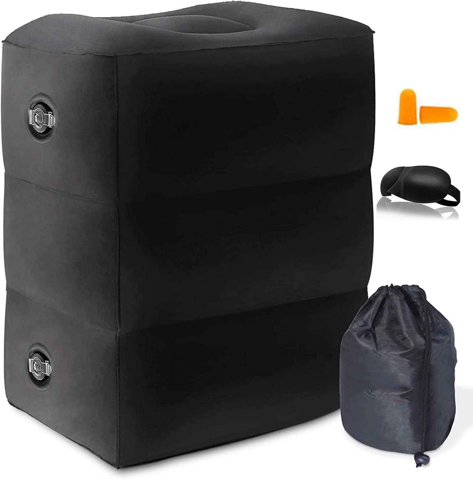 Inflatable Foot Rest Pillow for Travel - Adjustable Height Cushion for Kids & Adults - Airplane, Car, Office & Home Use - Portable Sleep Support for Traveling (Black) - Perfect for Long Flights, Road Trips & Work Comfort