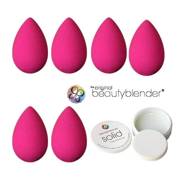 Beautyblender Original Pink Makeup Sponge Set - 6 Pack with Solid Cleanser for Flawless Foundation & Concealer Application - Perfect for Professional Makeup Artists & Everyday Use