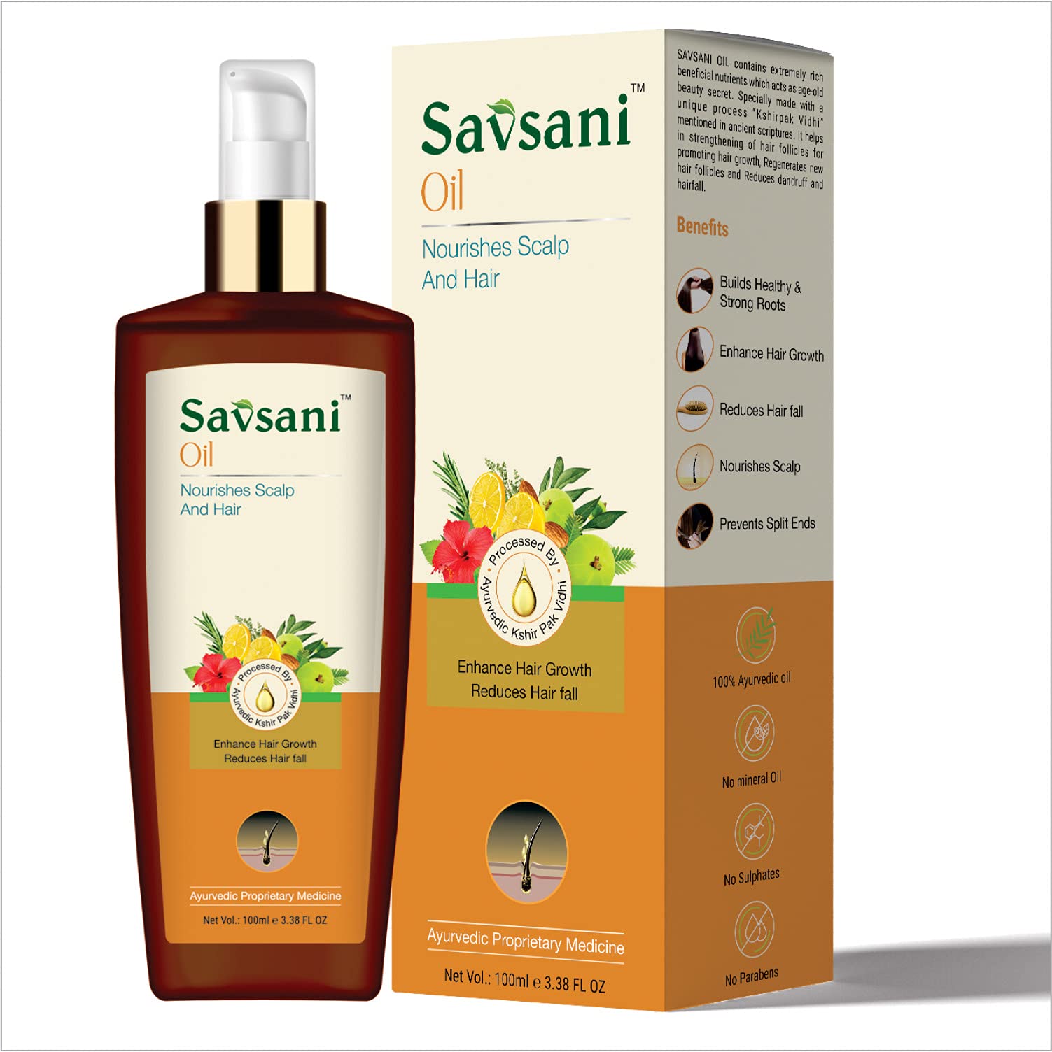 SAVSANI Natural Hair Oil - 100ml | Paraben-Free, Sulfate-Free, Silicone-Free, No Mineral Oil or Paraffin | Nourishes & Repairs Dry, Damaged Hair for Shine & Strength | Perfect for Daily Hair Care & Scalp Treatment