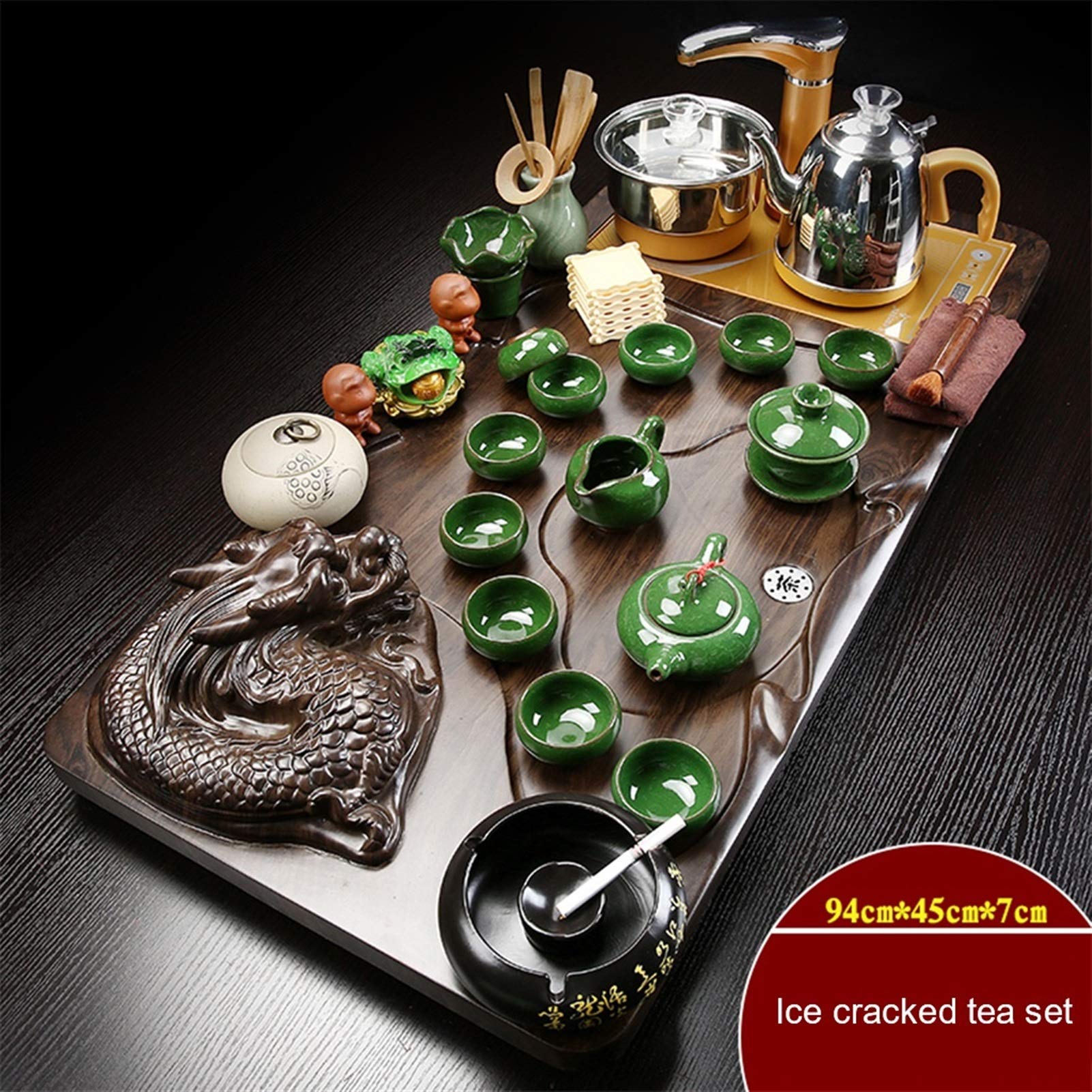 Premium Chinese Kung Fu Tea Tray Set - Automatic Drainage Water Storage Tea Table with Teapot - Perfect for Home, Office & Gifting (Color: B-3) | Traditional Ceremonial Tea Brewing & Modern Tea Party Essentials