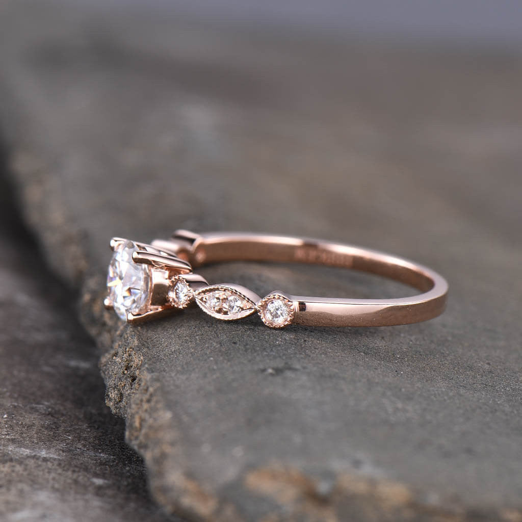 5mm Round Moissanite Marquise Diamond Engagement Ring - 14k/18k Rose Gold Wedding Band for Women - Classic 4 Prong Setting, Perfect for Proposals, Anniversaries & Bridal Jewelry