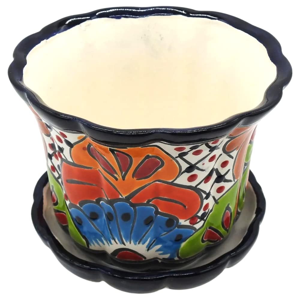 Hand-Painted Violet Pot Planter with Saucer - Small Glazed Ceramic Flower Pot for Indoor & Outdoor Plants | Perfect for Windowsills, Balconies, and Garden Decor