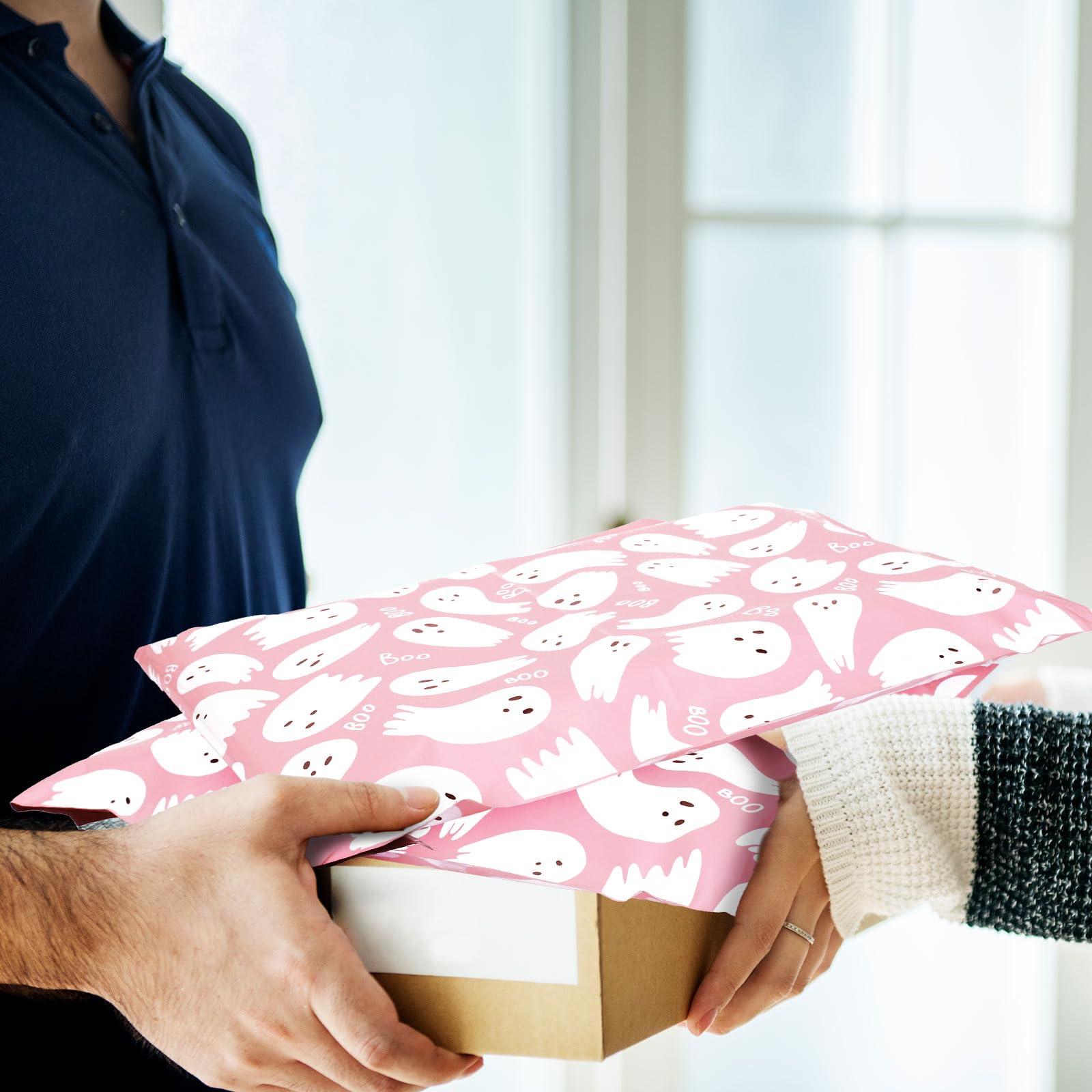 100Pcs Halloween Poly Mailers 10x13 Inch - Pink Ghost Self Seal Mailing Envelope Bags for Small Business, Clothing & Gifts | Perfect for Etsy Sellers, Online Boutiques & Holiday Packaging
