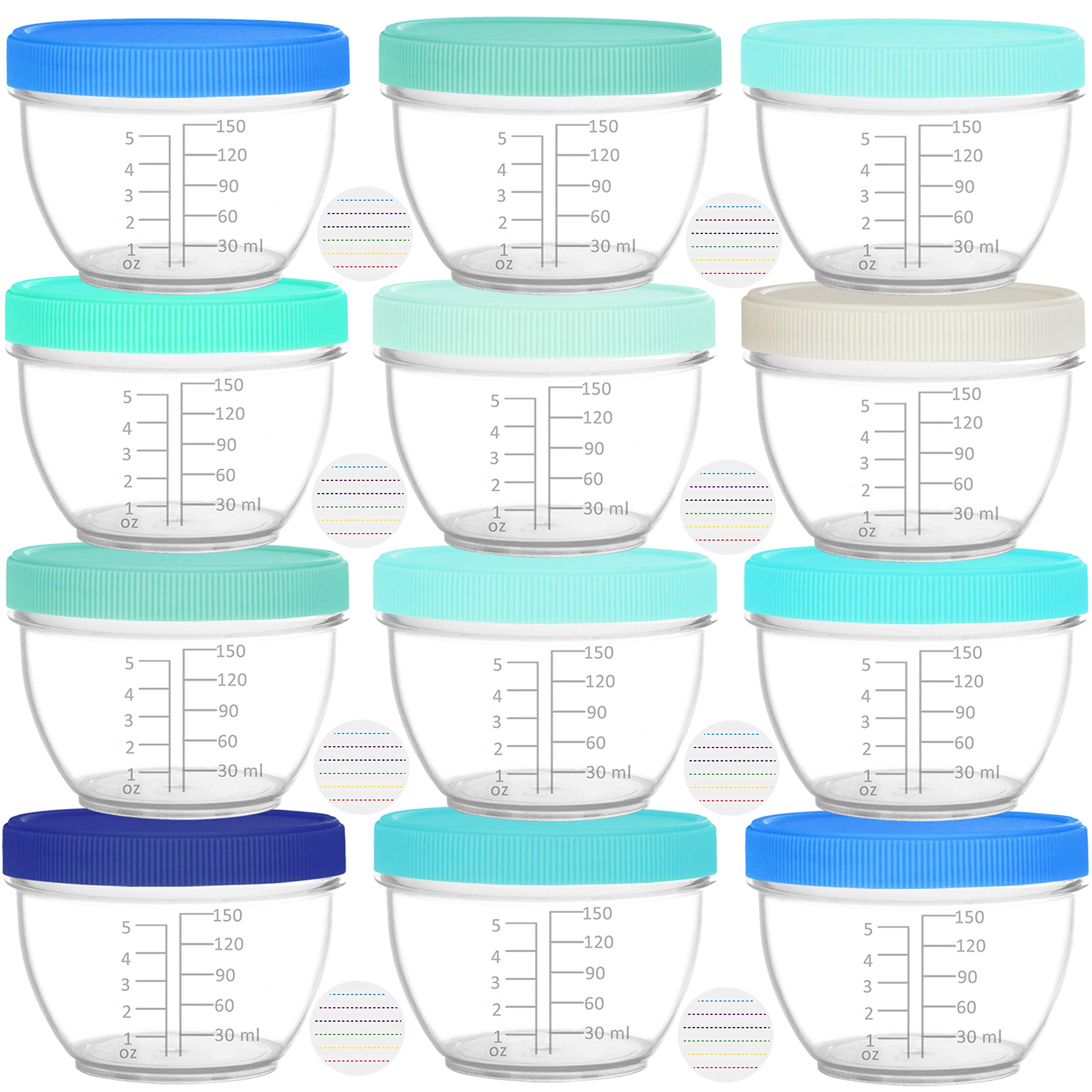 Youngever 18-Pack 180ml Baby Food Storage Containers with Lids & Labels - BPA-Free, Leakproof, Freezer & Dishwasher Safe - 9 Coastal Colors for Infant Puree, Breast Milk & Snacks - Perfect for Daycare, Travel & Meal Prep