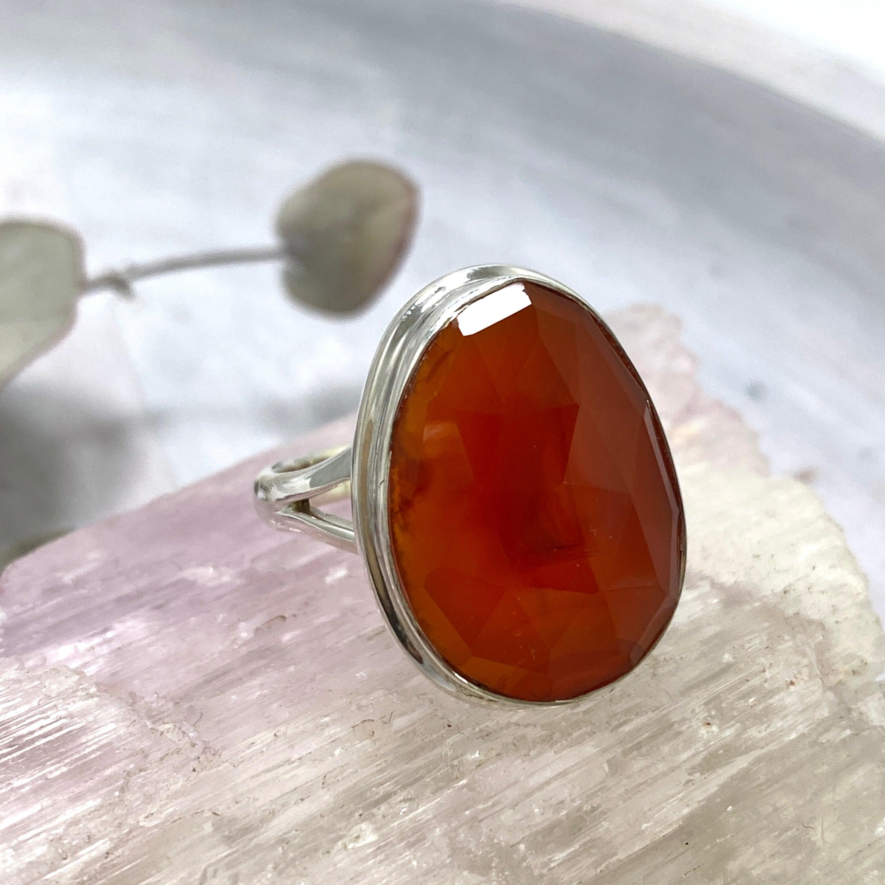 Natural Carnelian Oval Faceted Ring - Size 10 - KRGJ2554 - Elegant Jewelry for Women, Gift for Her, Boho Chic Style, Perfect for Weddings, Parties & Everyday Wear