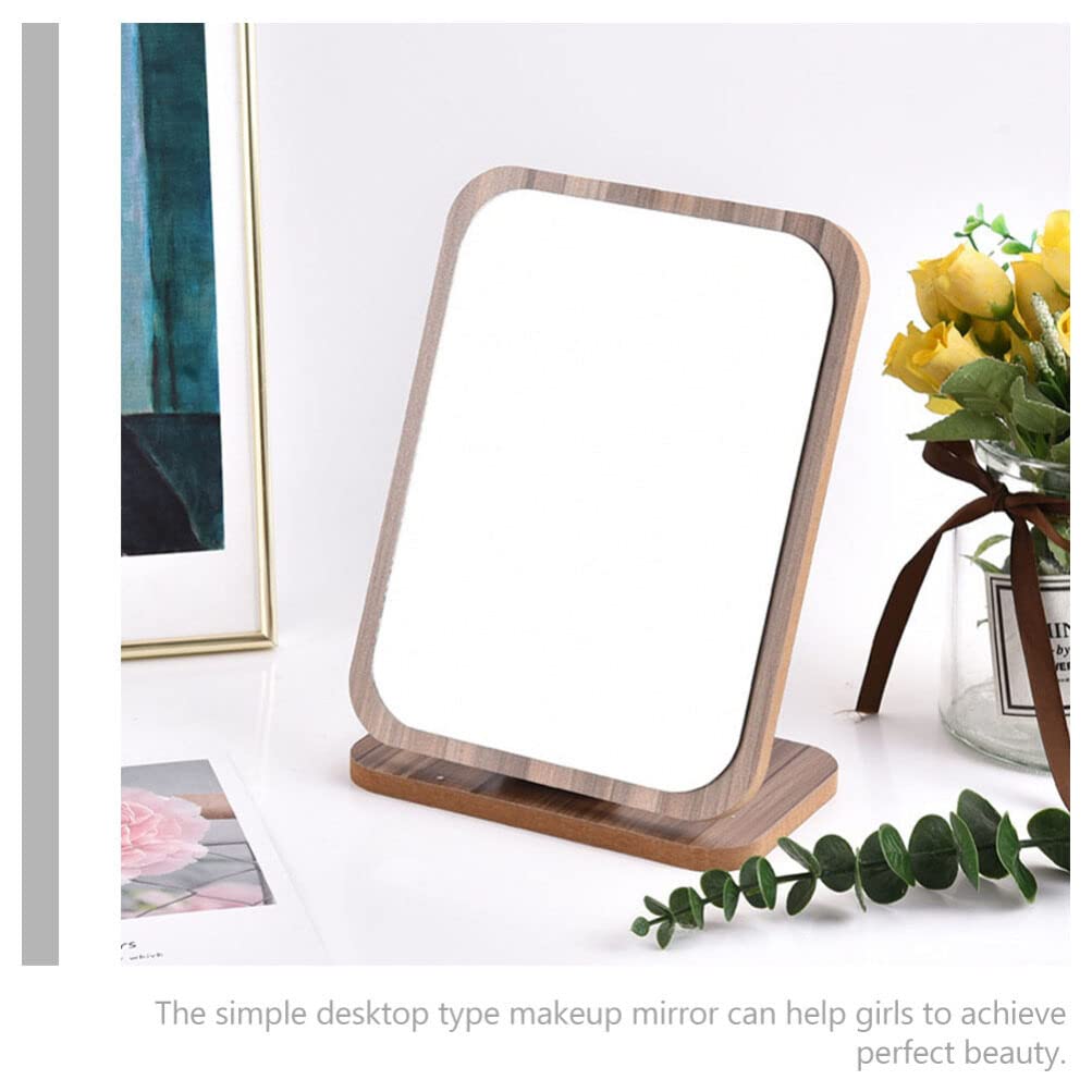 Beaupretty Wooden Fold Down Desk Vanity Makeup Mirror with Stand - Folding Tabletop Mirror for Bathroom, Bedroom & Dressing Room - Compact Desktop Makeup Mirror for Travel & Home Use
