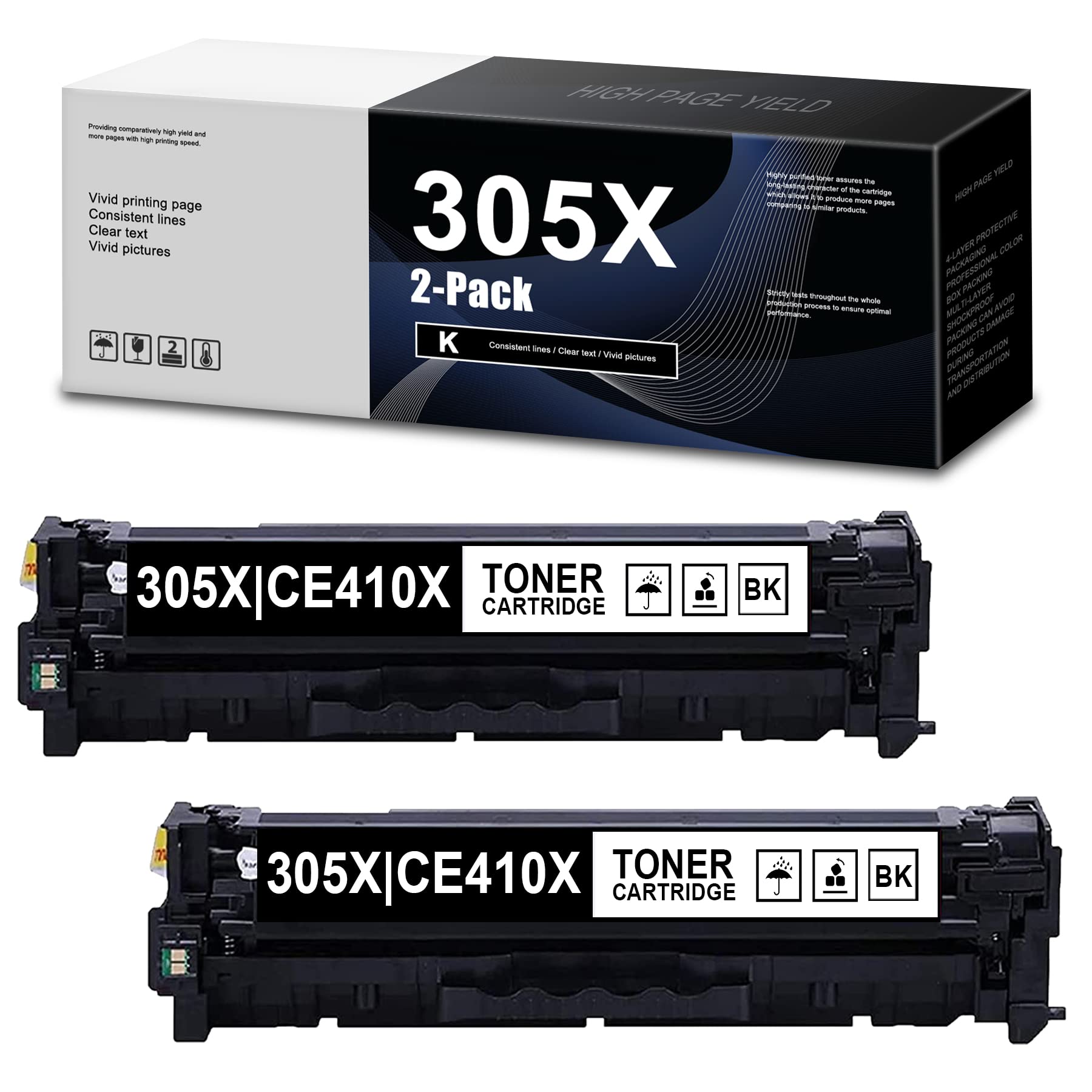 Hiyotaink 2 Pack Black High Yield Toner Cartridge Replacement for HP Pro 400 Color Printer M451nw (CE956A) & M451dw (CE958A) | CE410X & 305X Compatible | Office & Home Printing Solution