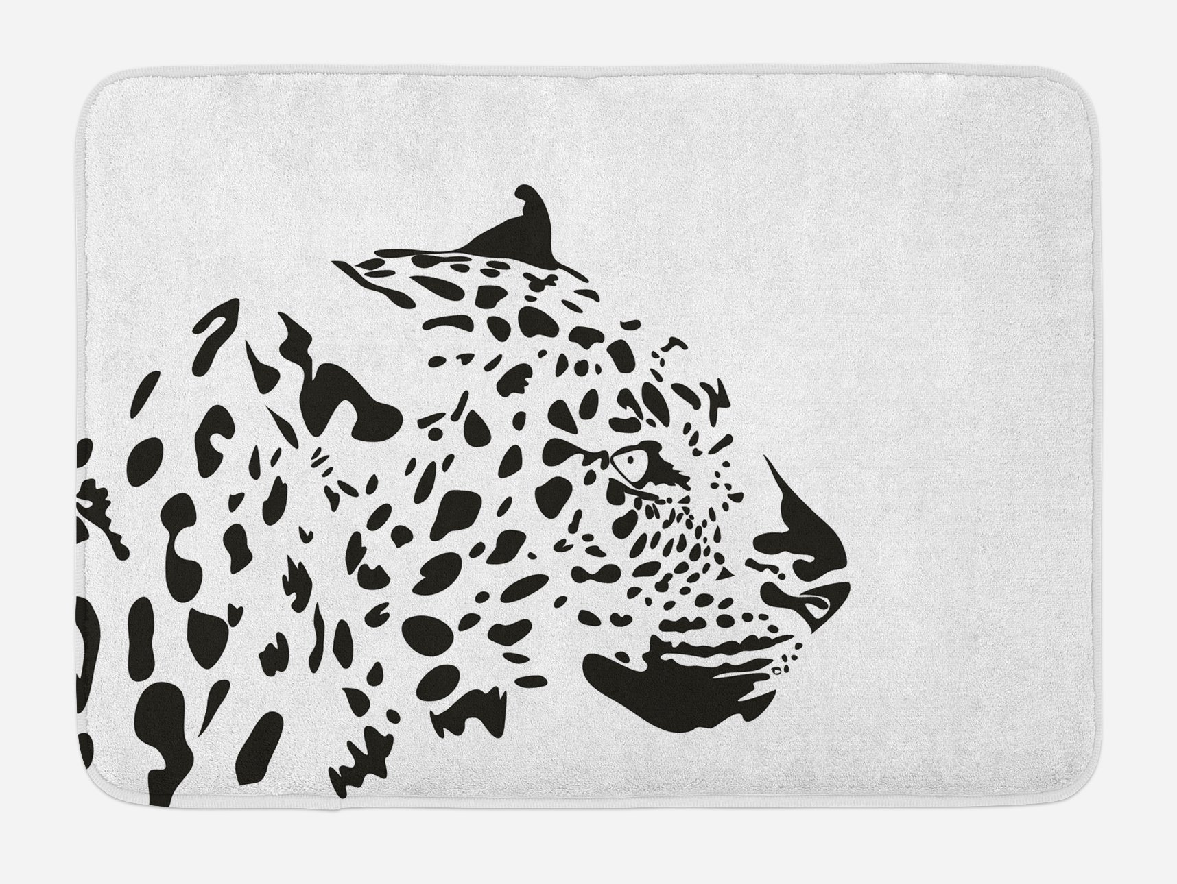 Lunarable African Bath Mat - Soft Plush Leopard Print Non-Slip Bathroom Rug 30x20 Inches, White & Black Animal Print Decor for Modern Home, Kids Room & Guest Bath