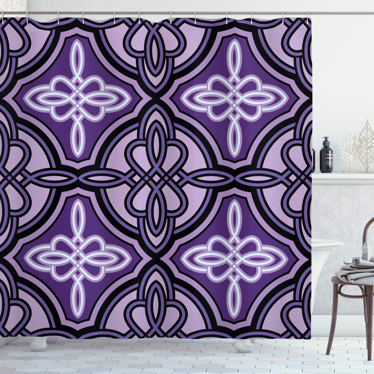 Ambesonne Celtic Knot Shower Curtain - Unique Swirling Twisted Line Design, 69x84 Inch Violet Lilac Bathroom Decor with Hooks | Waterproof Fabric for Bath, Shower, and Spa Decorations