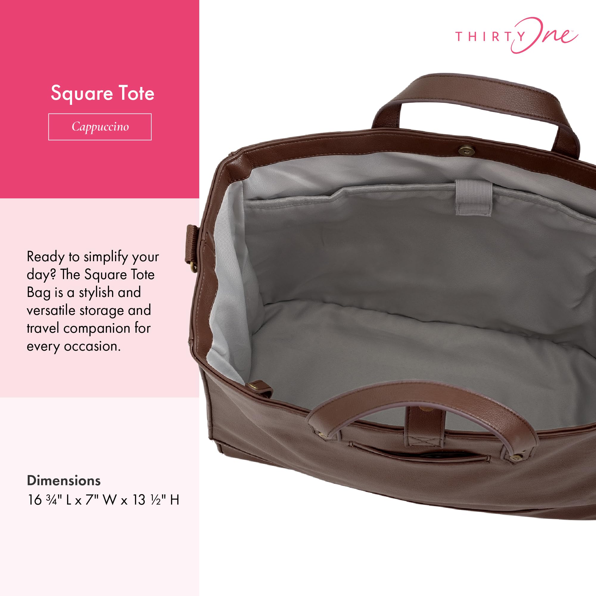 THIRTY-ONE Gifts Square Tote Bag for Women - Stylish Crossbody Satchel Purse with Adjustable Strap | Perfect for Work, Travel & Everyday Use