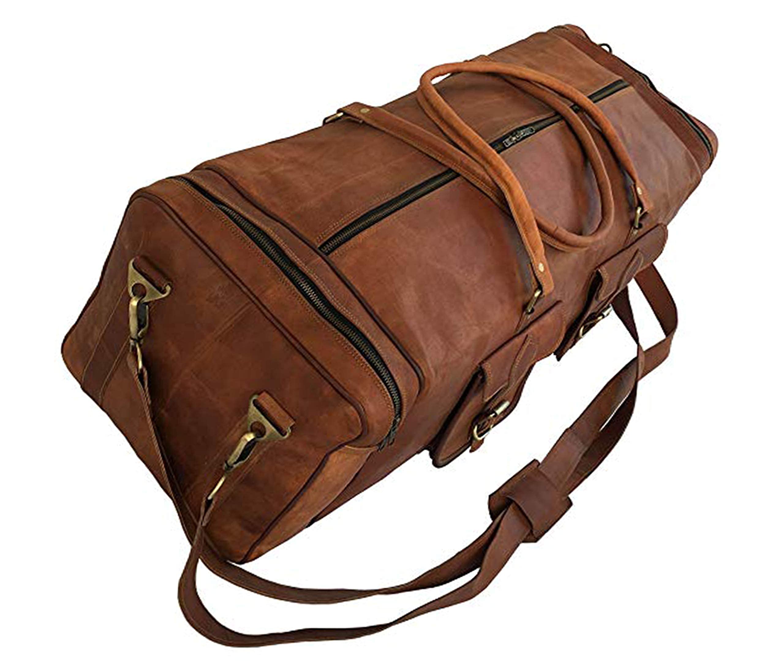 Premium Leather Duffel Bag with Toiletry Bag - Travel Luggage Set for Men & Women - Perfect for Business Trips, Weekend Getaways & Gym Use
