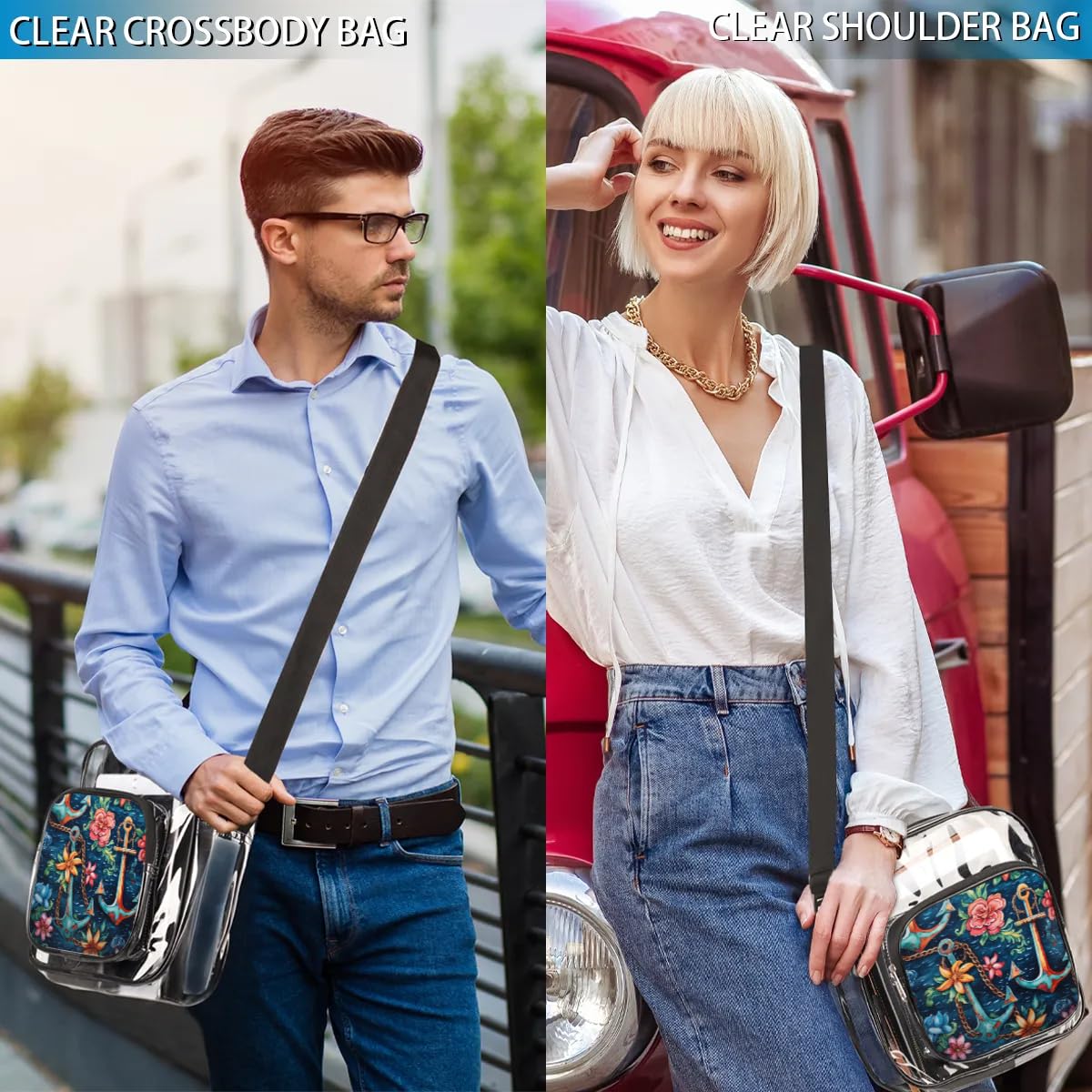 Skonsati Clear Crossbody Messenger Bag - Waterproof Transparent Fishing & Stadium Approved Purse for Women & Men - Perfect for Concerts, Travel & Outdoor Activities