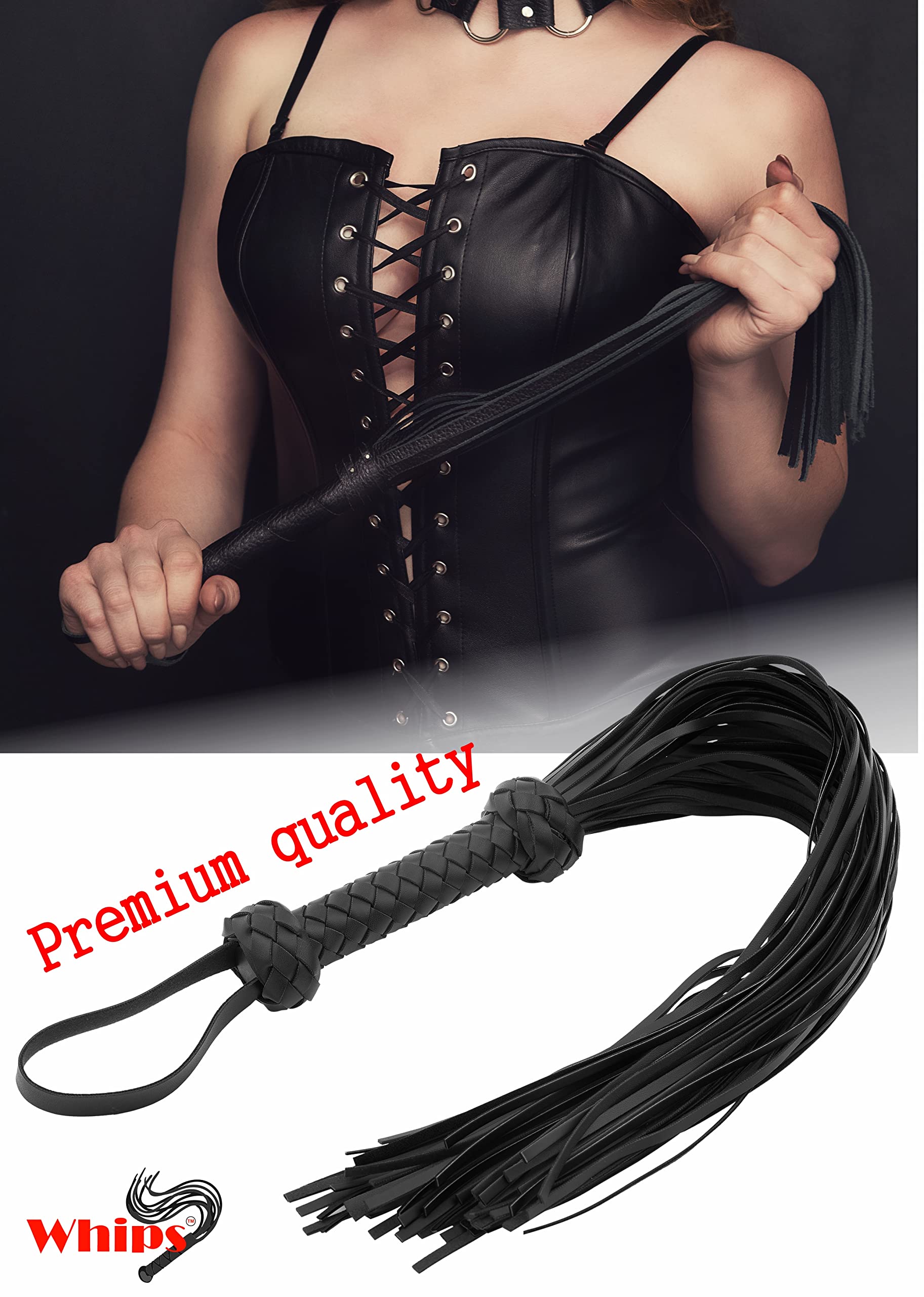 Premium BDSM Flogger - 30 Inch Black Leather Whip for Adult Play, Spanking & Sensation Play | Durable Fetish Toy for Couples & BDSM Enthusiasts | Perfect for Roleplay, Bondage & Sensory Exploration
