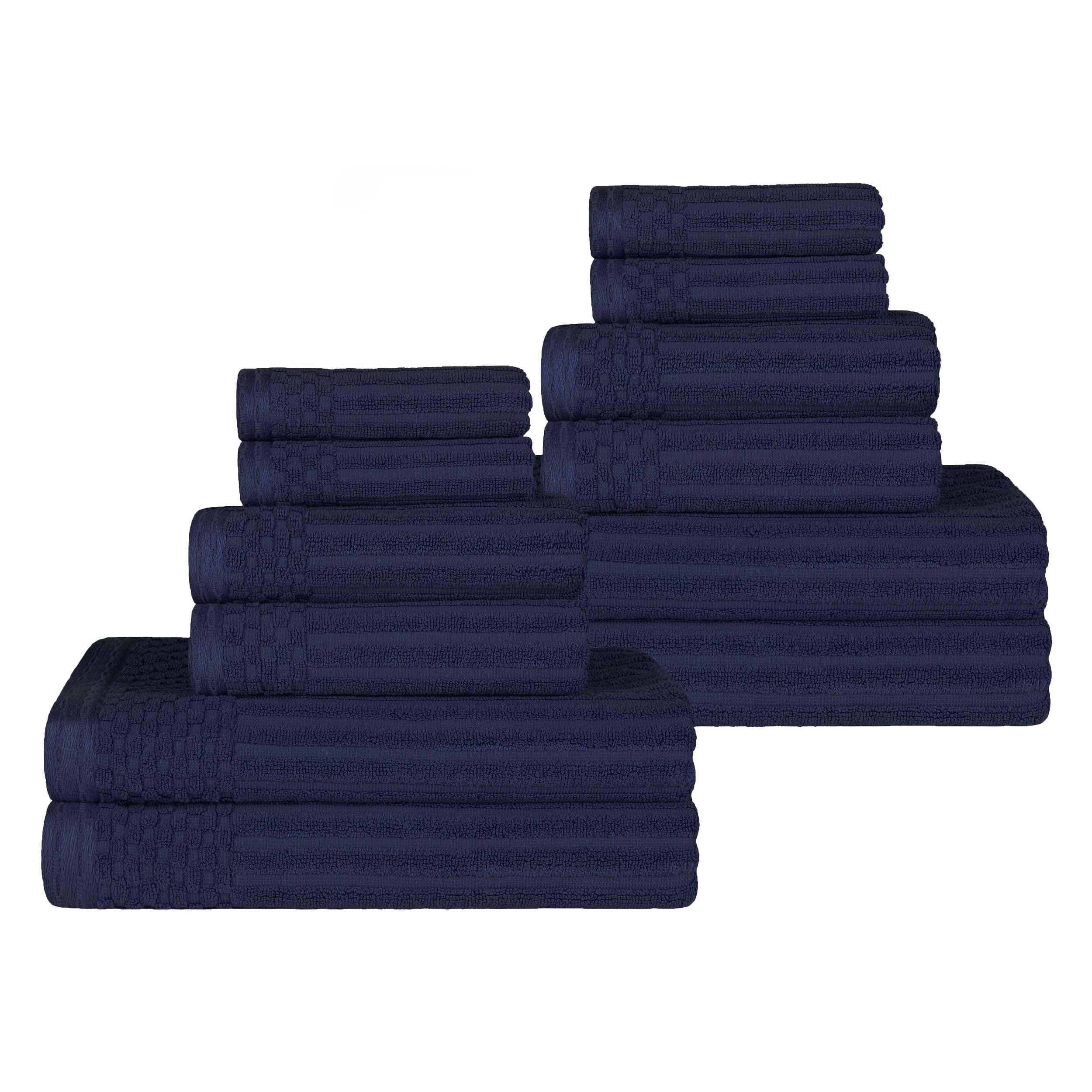 Premium 12-Piece Ribbed Textured Cotton Towel Set - Medium Weight Bath & Hand Towels for Spa, Guest Bathroom & Luxury Home Decor
