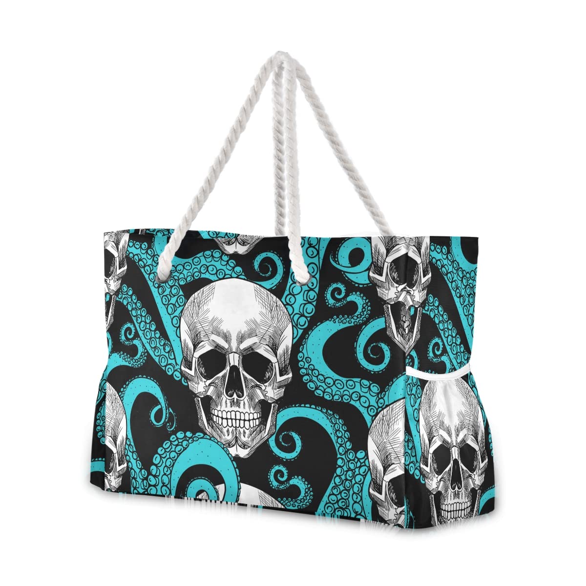 ALAZA Skull Octopus Halloween Large Beach Tote Bag for Women - Reusable Grocery Shoulder Bag with Zipper Pocket | Perfect for Beach Trips, Shopping & Halloween Costume Accessory