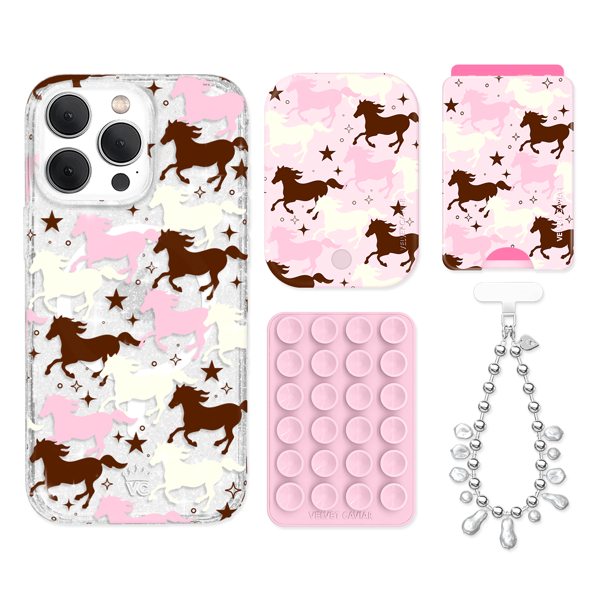 Pink Pony Glitter iPhone Case with Wallet - Cute Sparkly Phone Cover for iPhone 13/14/15 Pro Max - Perfect for Girls, Teens & Women - Great for Parties, Travel & Everyday Use