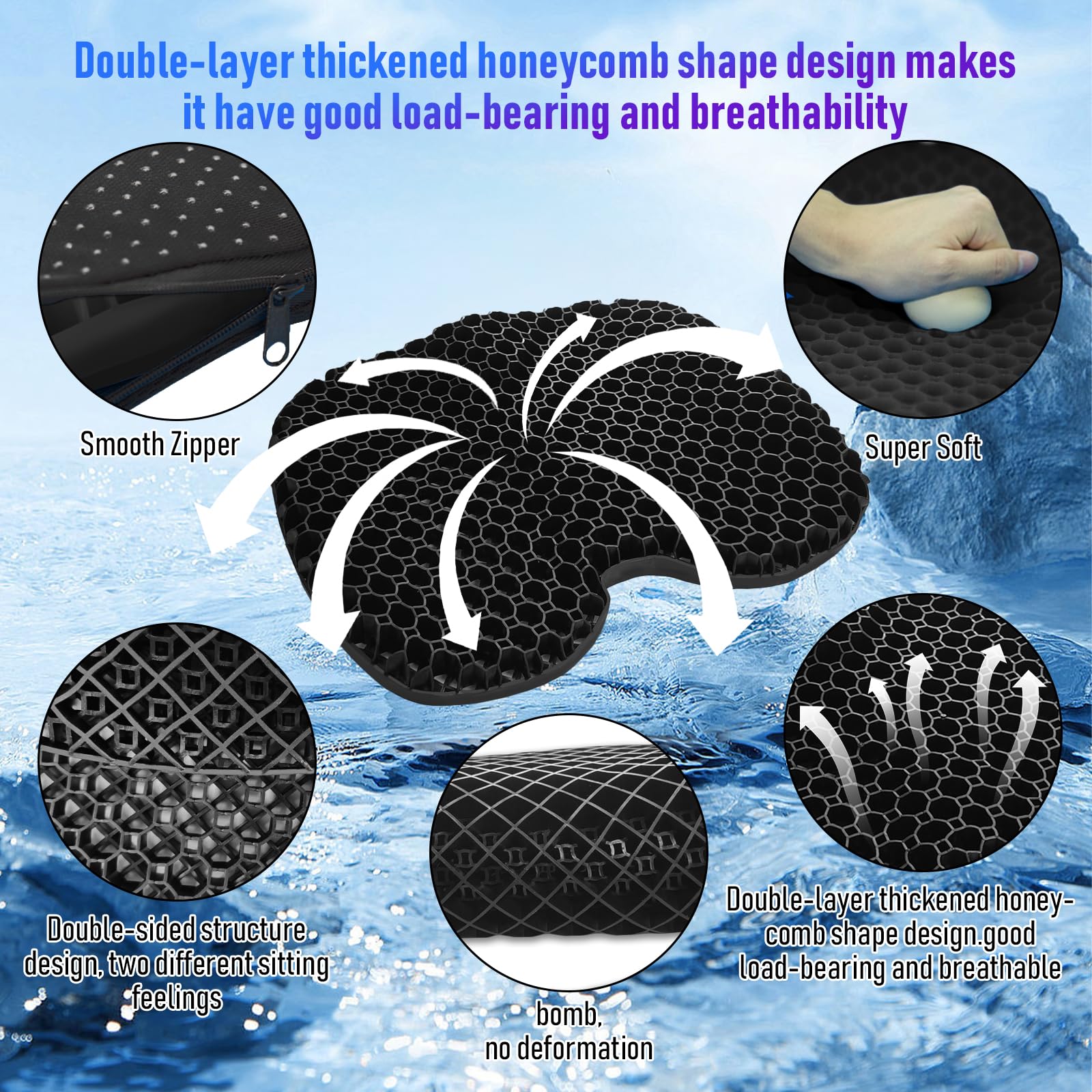 Premium Thickened Anti-Slip Waterproof Kayak Seat Cushion - Comfortable Gel Padding for Kayaking, Canoeing & Rowing - Perfect for Fishing, Stadium Seats & Inflatable Kayak Accessories - Portable & Durable Design for Outdoor Water Sports