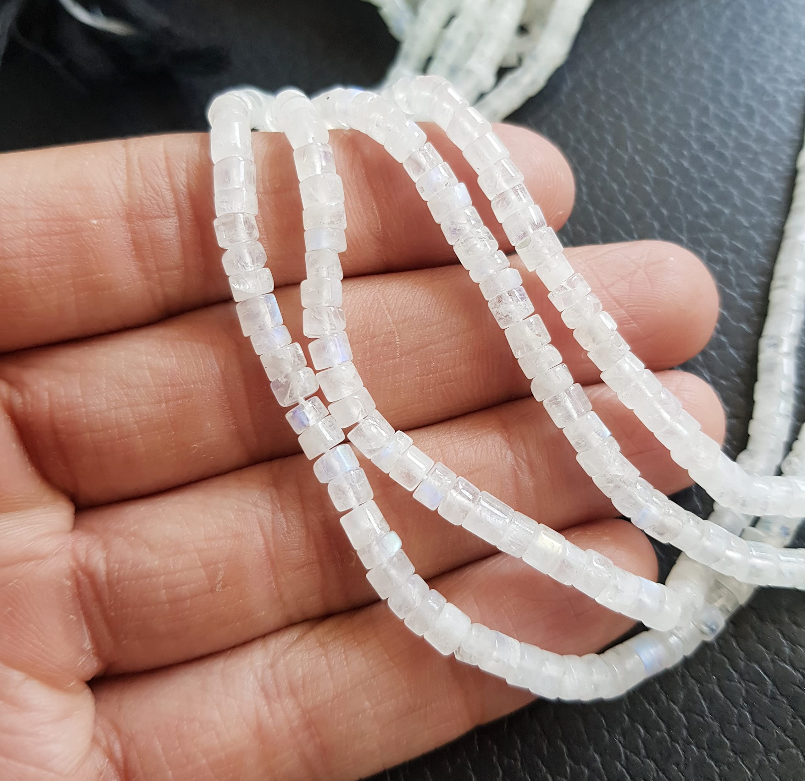 Genuine Rainbow Moonstone Gemstone Beads 4mm - Smooth Blue Fire Beads for Jewelry Making - 12 Inch Strand - Natural White & Blue Moonstone with Flashy Fire Effect [BSKU-05] - Perfect for Necklaces, Bracelets & DIY Craft Projects