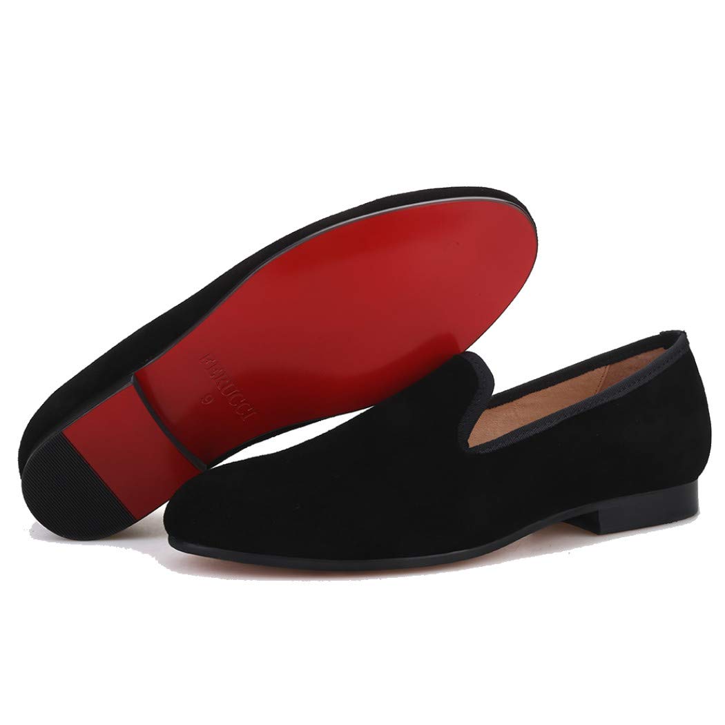FERUCCI Men's Plain Black Suede Loafers - Comfortable Slip-On Dress Shoes for Wedding, Prom, Office & Casual Wear