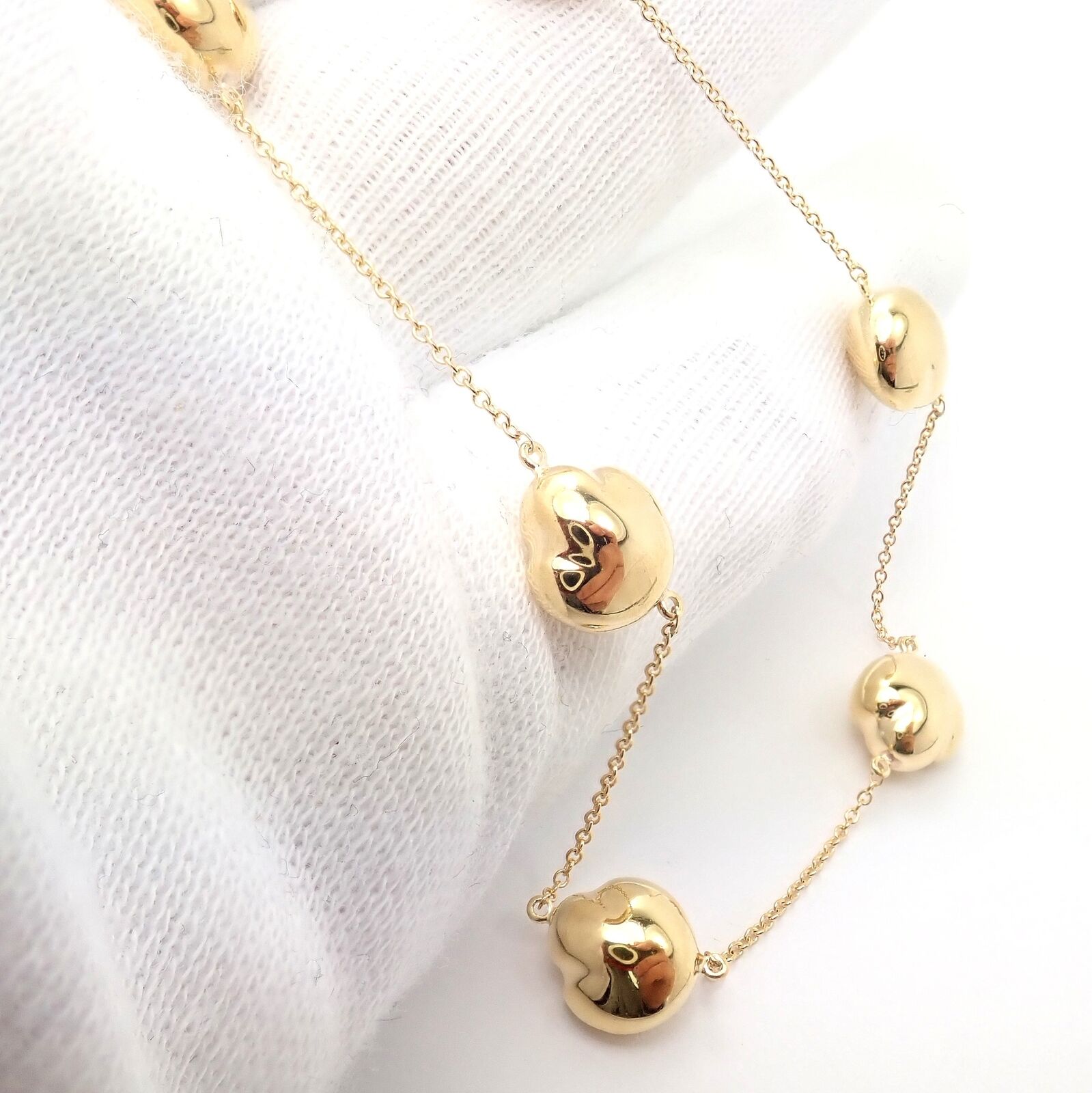 Authentic Tiffany & Co Peretti 18k Yellow Gold Vintage Bean Necklace - 14.5 Inch Elegant Jewelry for Women, Perfect Gift for Anniversary, Birthday & Special Occasions