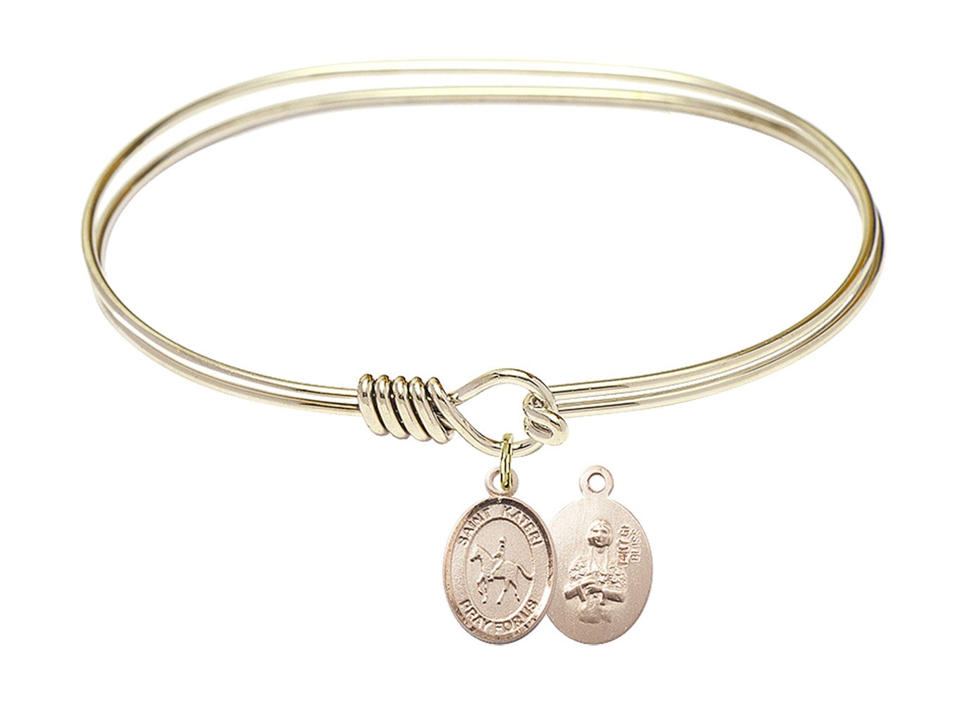 F A Dumont 7 Inch Oval Eye Hook Bangle Bracelet with St. Kateri & Equestrian Charm - Elegant Jewelry for Women, Perfect for Church, Weddings & Equestrian Events
