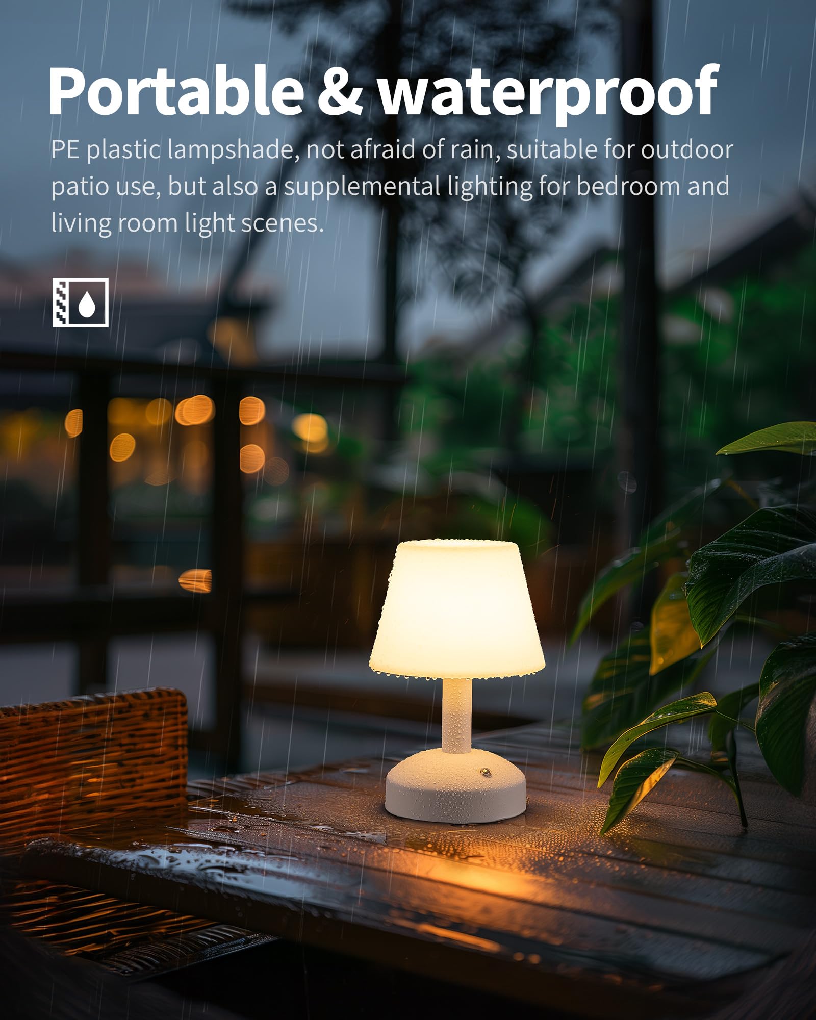 KDG Modern Cordless Small Table Lamps - Waterproof LED Dimmable Desk Lamp with 5000mAh Rechargeable Battery, Portable Night Light for Outdoor, Shower, Restaurant, Bedroom & Bathroom - Perfect for Reading, Camping & Emergency Lighting (White)