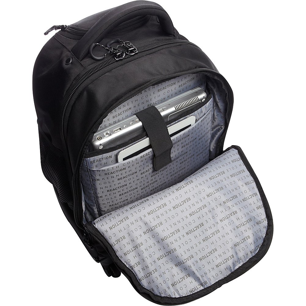 Kenneth Cole REACTION 17 Inch Polyester Laptop Backpack with Dual Compartments & 4-Wheel System - Black | Perfect for Business Travel, College & Commuting