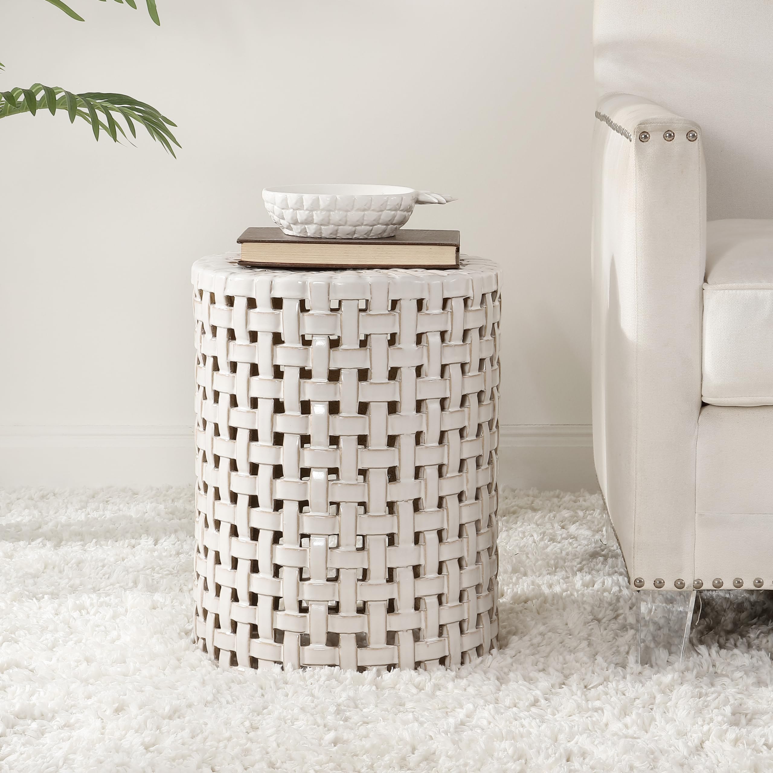 SAFAVIEH Sayre 18-inch Ceramic Garden Stool - Cream Decorative Accent Table for Indoor & Outdoor Use - Perfect for Living Room, Bathroom, Patio, Side Table & Plant Stand - Ready to Use Fully Assembled Home Decor