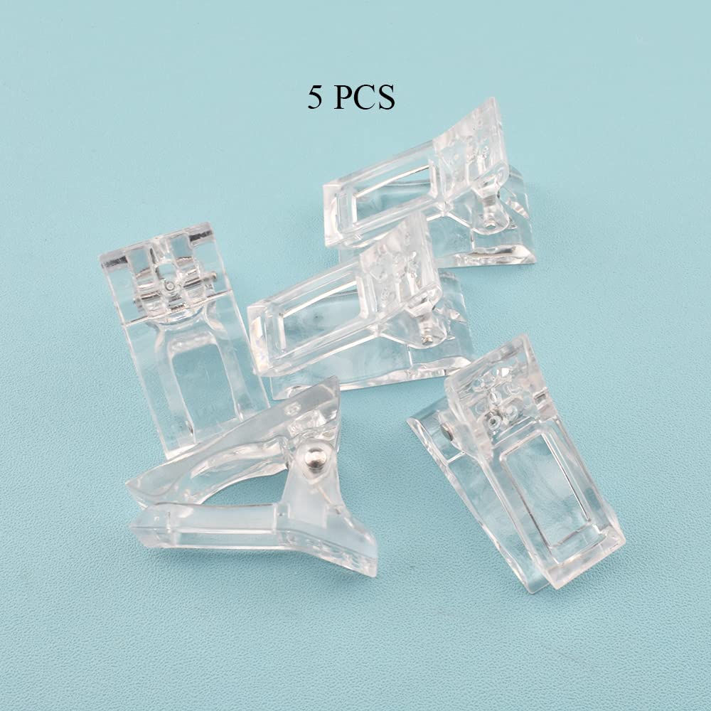 HAHIYO 5Pcs Clear Plastic Nail Tips Clips for Poly Gel Nail Extensions - Quick Building UV/LED Builder Clamps for DIY Nail Art, Manicure & Salon Use - Perfect for Home Nail Studio & Professional Nail Designs