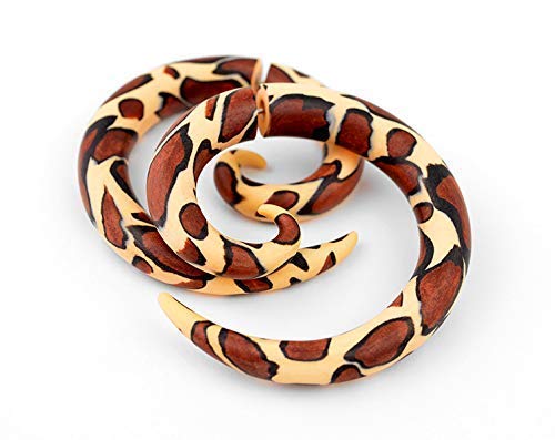 Leopard Print Spiral Earrings - Animal Tribal Fake Gauges, Tunnels & Cheater Stretchers for Stretched Lobes | Faux Piercing Body Jewelry for Women & Men | Perfect for Parties, Concerts & Boho Fashion